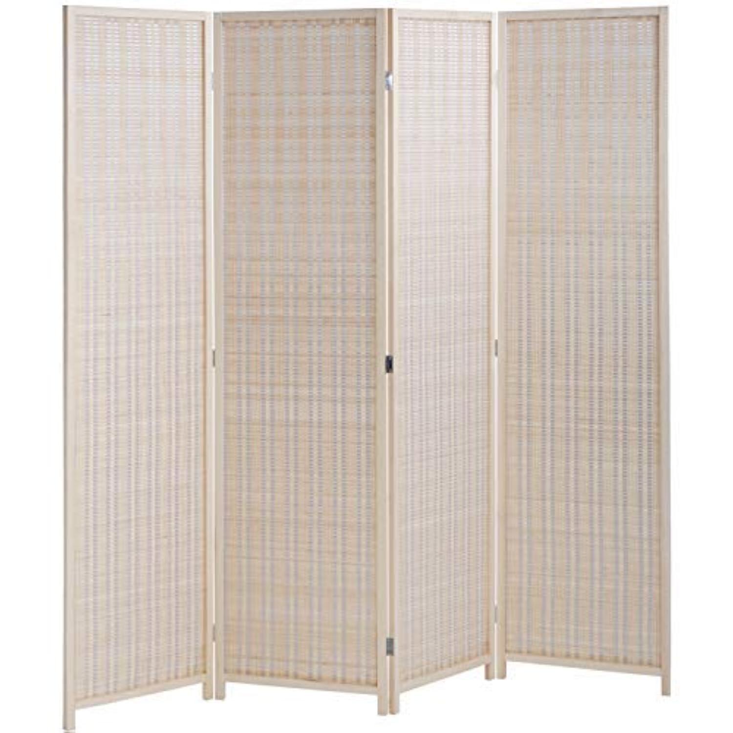 FDW Bamboo Room Divider Folding Privacy Wooden Screen 4 Panel 72 Inches High 17.7 Inches Wide Room Divider for Living Room Bedroom Study,Natural