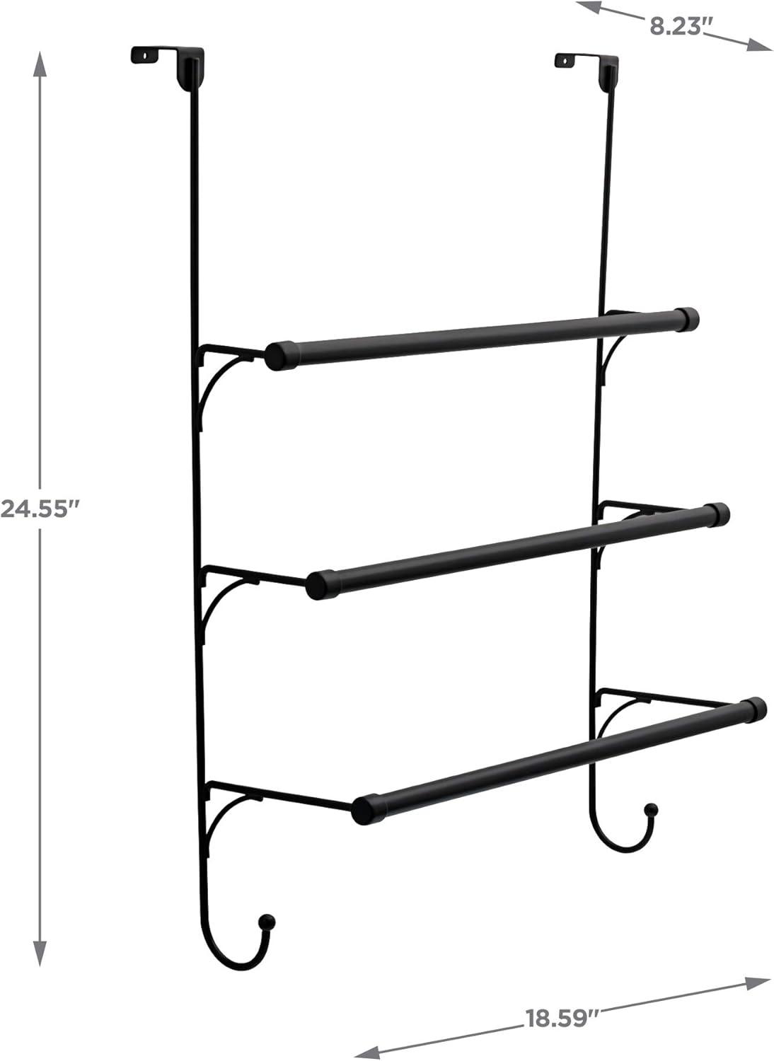 Franklin Brass 193153-MB Bath Storage and Organization Triple Towel Rack with Hooks, Matte Black