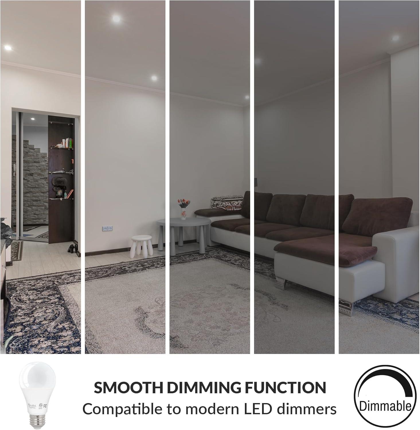 Simba Lighting LED A19 ETL Listed 9W 60W-75W Equivalent Dimmable Bulbs 120V E26 Base 5000K Daylight 6-Pack