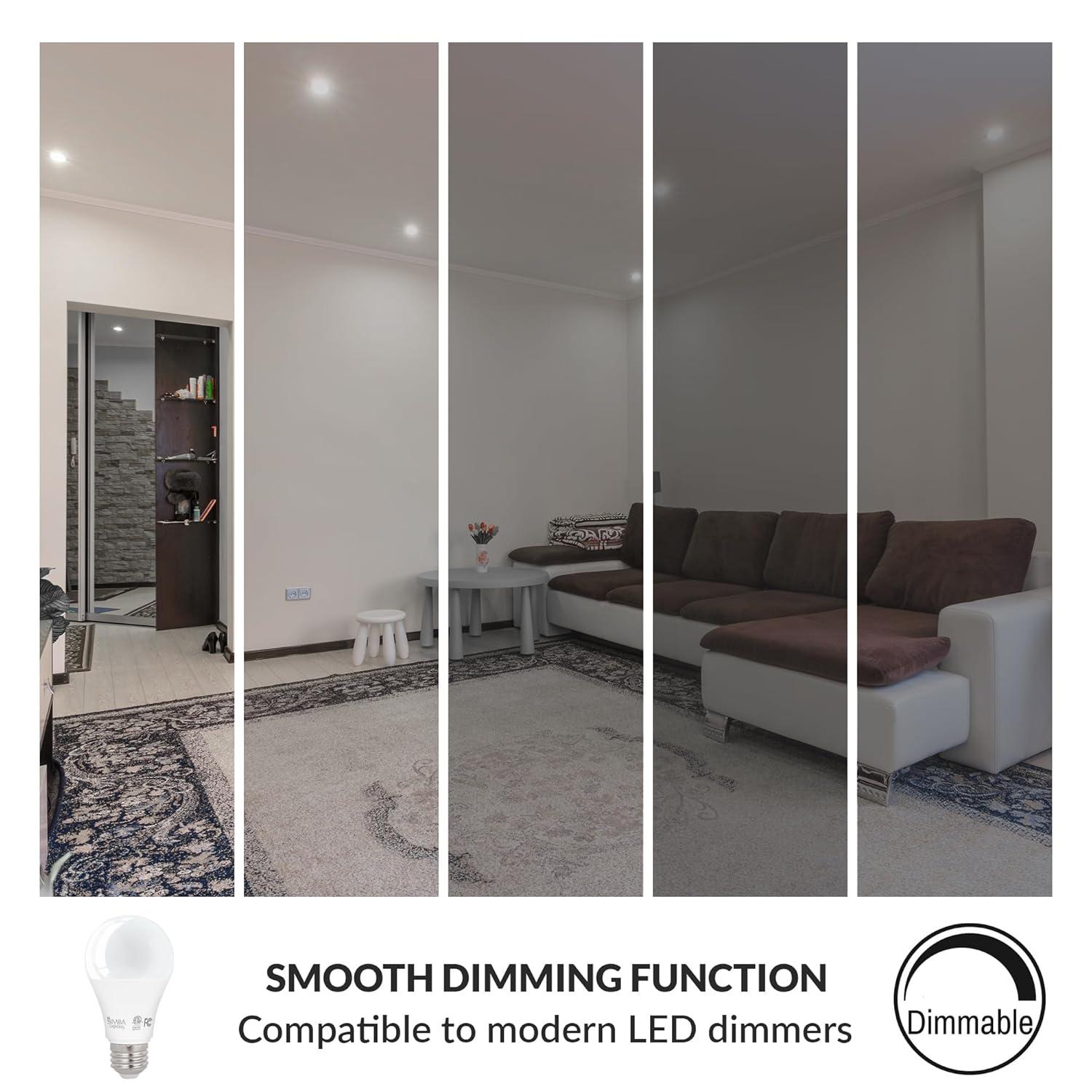 Simba Lighting LED A19 ETL Listed 9W 60W-75W Equivalent Dimmable Bulbs 120V E26 Base 5000K Daylight 6-Pack