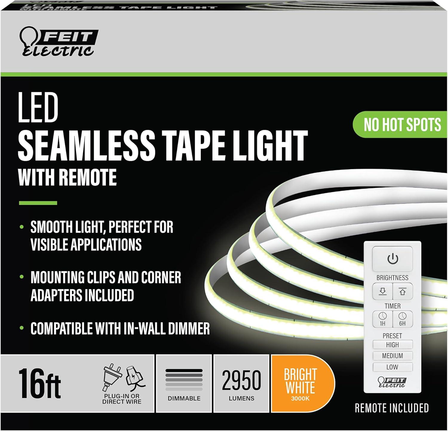 Feit LED 16 ft. L Bright White Plug-In LED Tape Light 1 pk