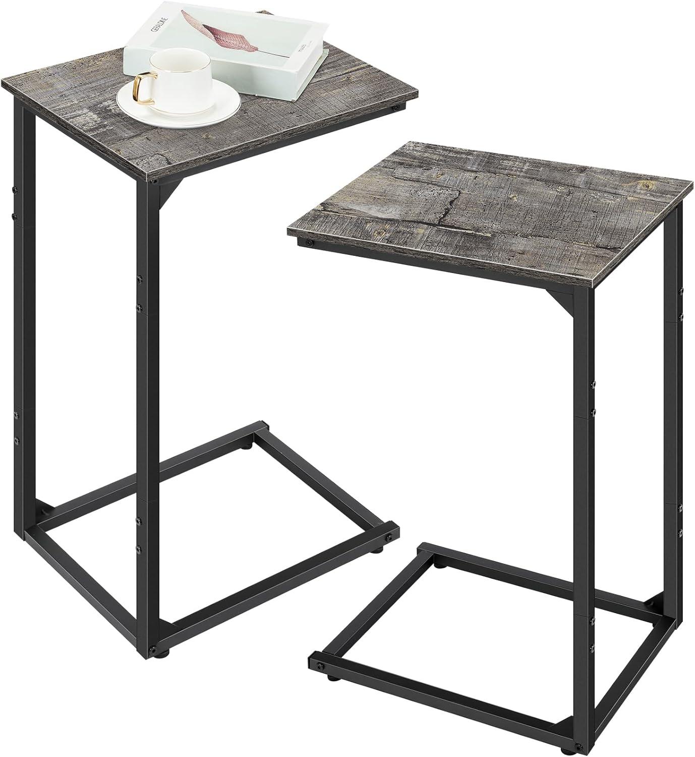 Gray Wood and Metal C-Shaped End Table Set of 2