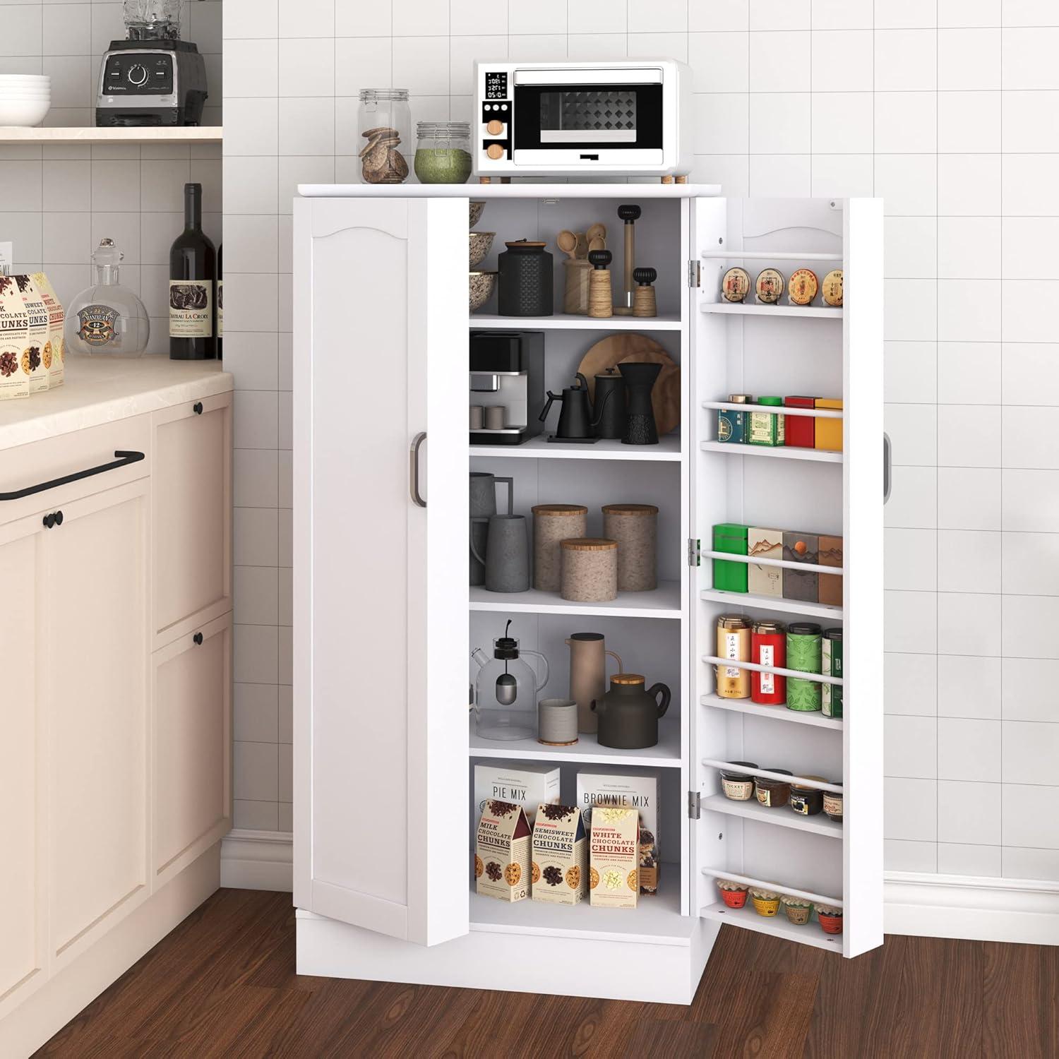 47” Pantry Storage Cabinet, Freestanding Kitchen Pantry Cabinet with Drawer and Adjustable Shelves, White Kitchen Pantry Storage Cabinet, Buffet Cupboards Sideboard for Home Office Use