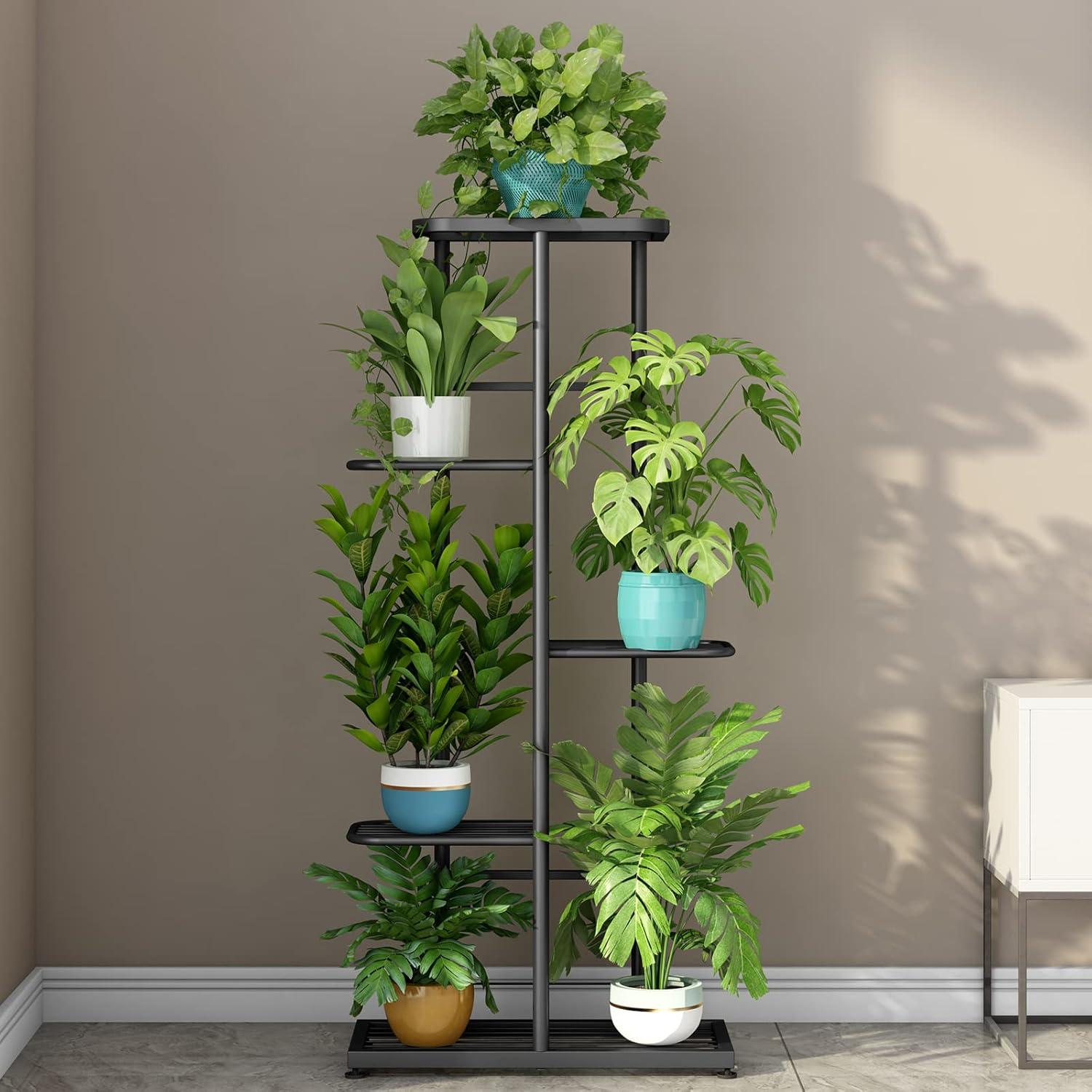 Dark Grey 5-Tier Metal Indoor Outdoor Plant Stand