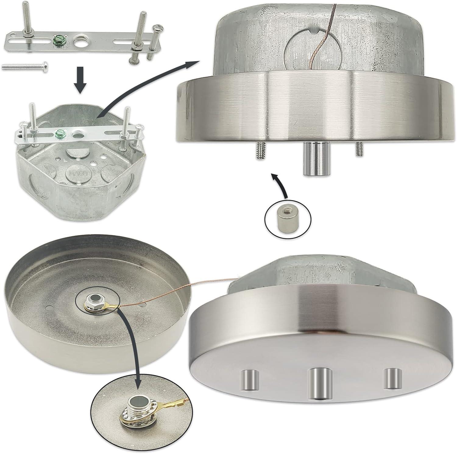 Brushed Nickel Modern Steel Ceiling Canopy Kit with Hook & Cord Holder