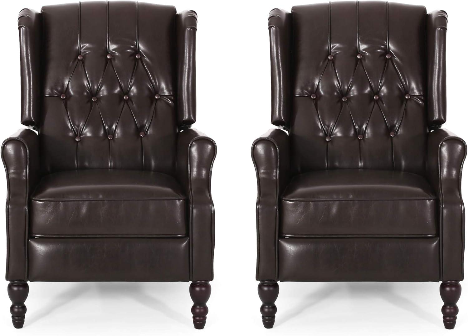 Dark Brown Handcrafted Leather Recliner Set with Tufted Back