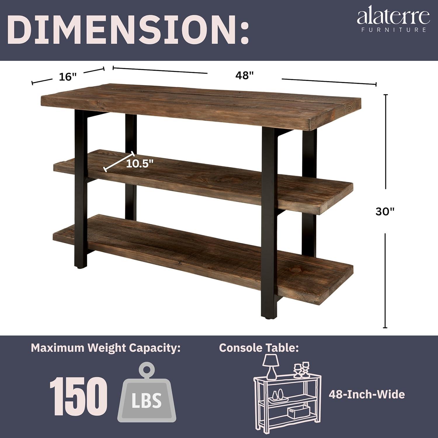 Pomona 2 Shelf Console Table Brown - Alaterre Furniture: Rustic Sofa Table, Metal Frame, Wood Top, Entryway Furniture