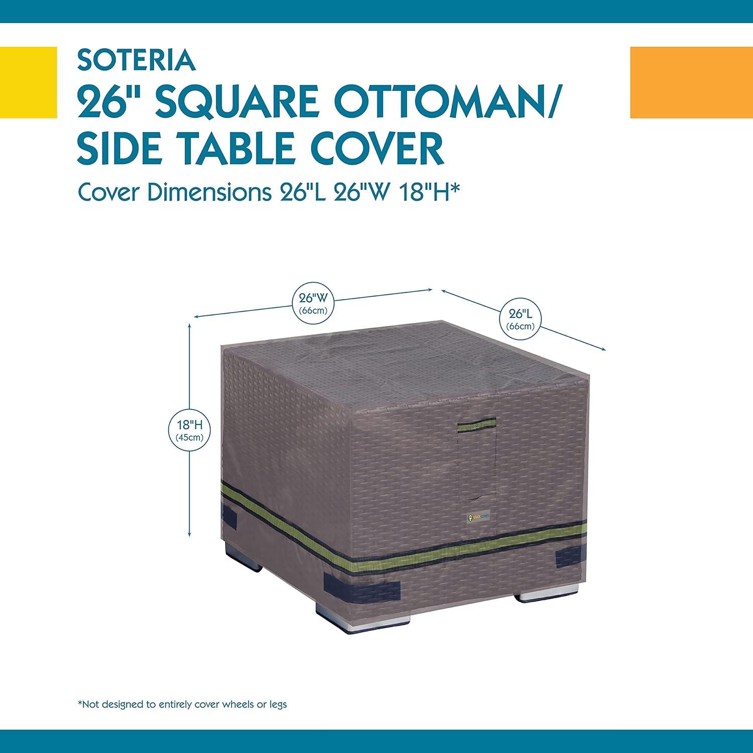 Duck Covers Soteria Waterproof 26 Inch Square Patio Ottoman/Side Table Cover