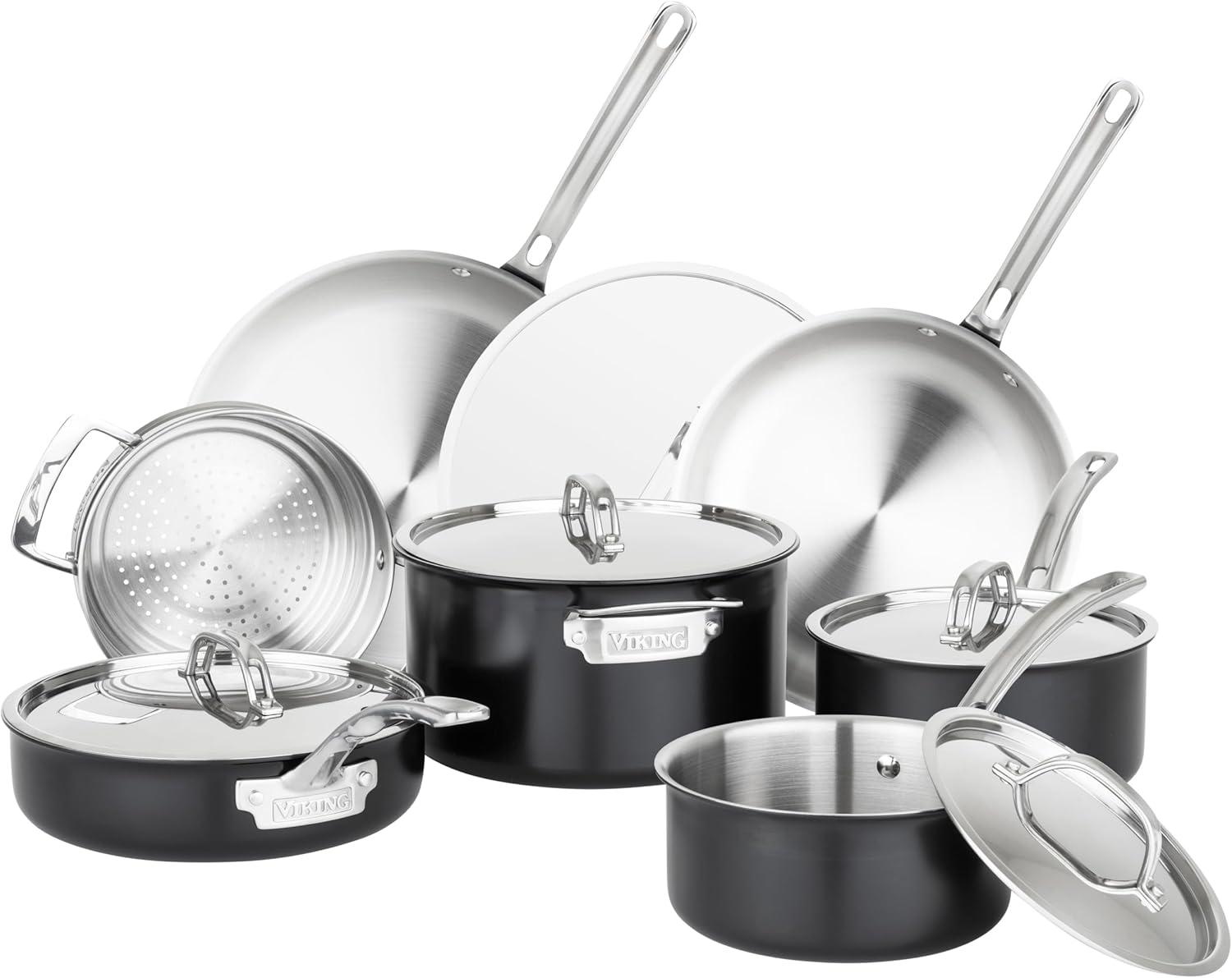 Viking Viking 12pc Cast Black 3-Ply Stainess Steel Cookware Set with Metal Lids