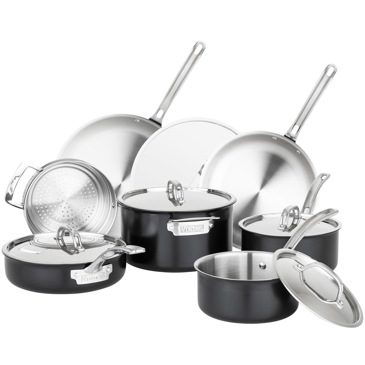 Viking Viking 12pc Cast Black 3-Ply Stainess Steel Cookware Set with Metal Lids