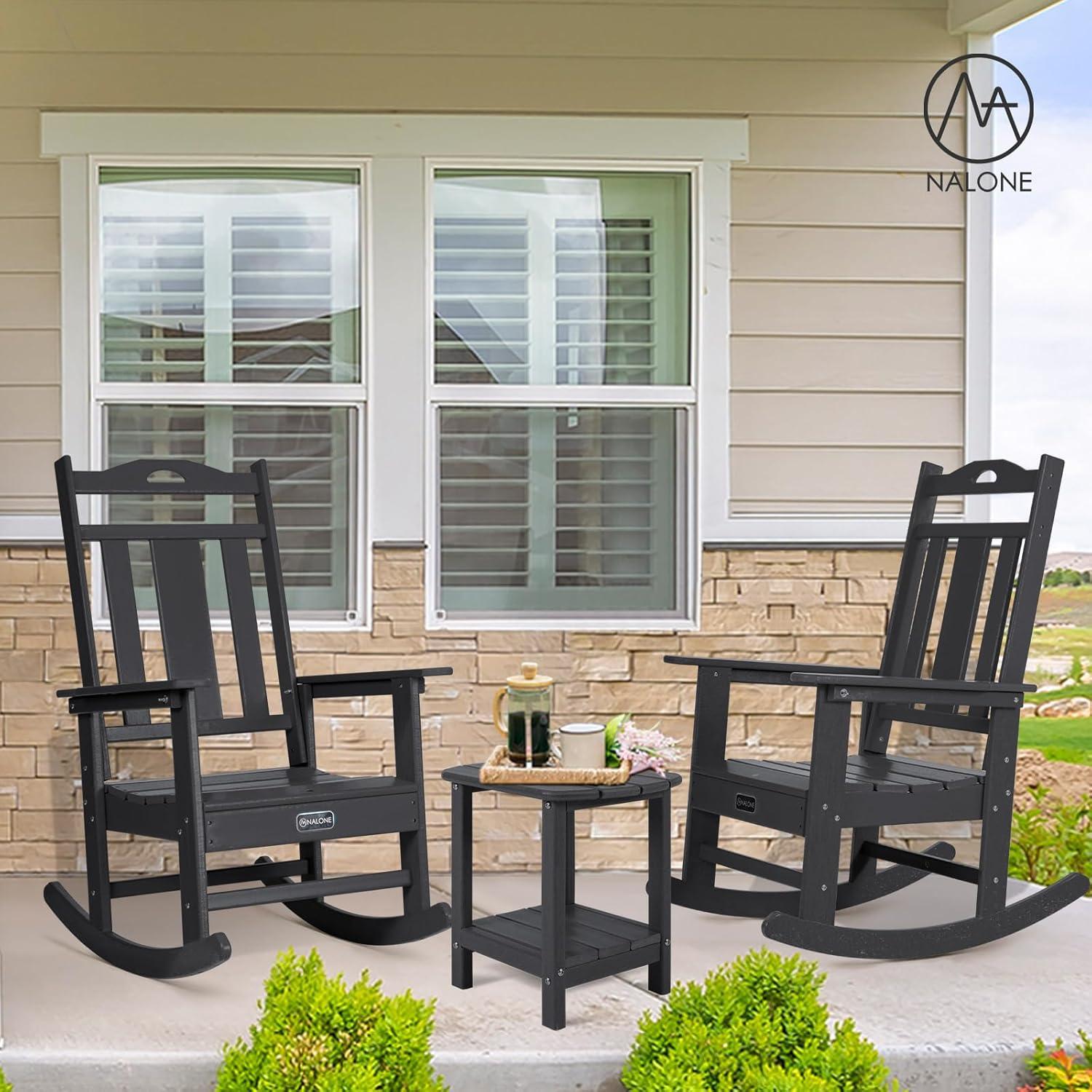 NALONE Outdoor Rocking Chair Set of 2, All Weather Resistant Rocking Chair for Porch and Garden Lawn, HDPE Material Oversized Patio Rocker Chair for Outdoor Rockers(Black)