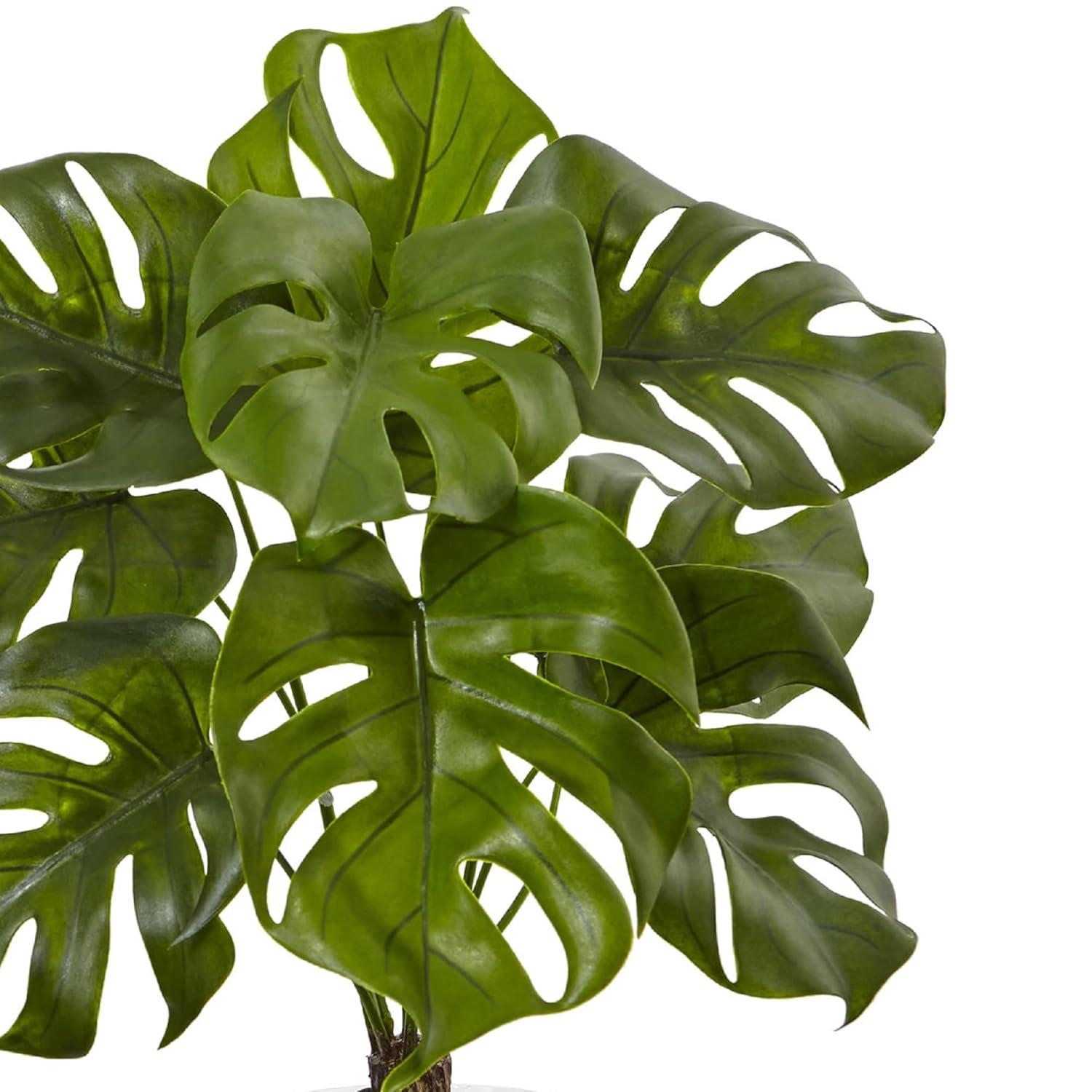 Nearly Natural 26-in Monstera Plant in Rocks with Glass Vase