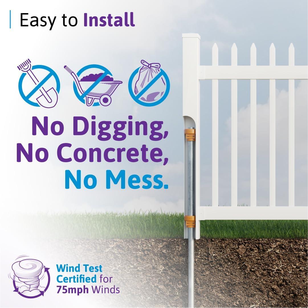 WamBam No-Dig Fence 5ft H (1 Fence Post) No Dig WamBam Windsor Finishing Post with Steel Pipe Anchor Kit, Permanent White Vinyl Post for Windsor Fence Panels and Gate Kit, Perfect for Yard, Pool or Dog Fence BL19109