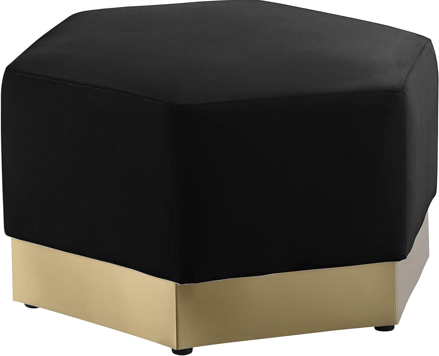 Marquis Black Velvet Ottoman with Gold Base