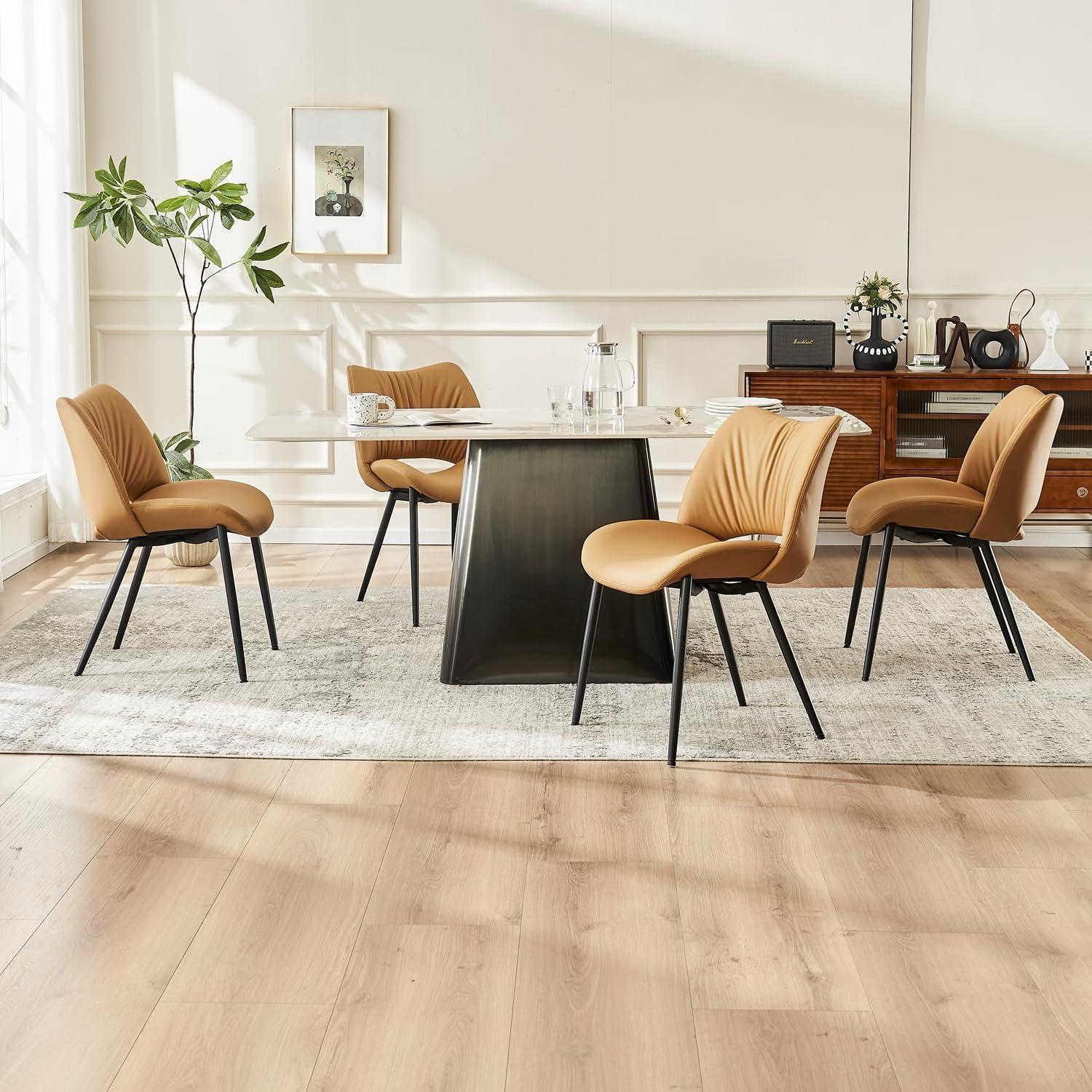 Mackensie Upholstered Dining Chairs Faux Leather Kitchen Chairs with Metal Legs