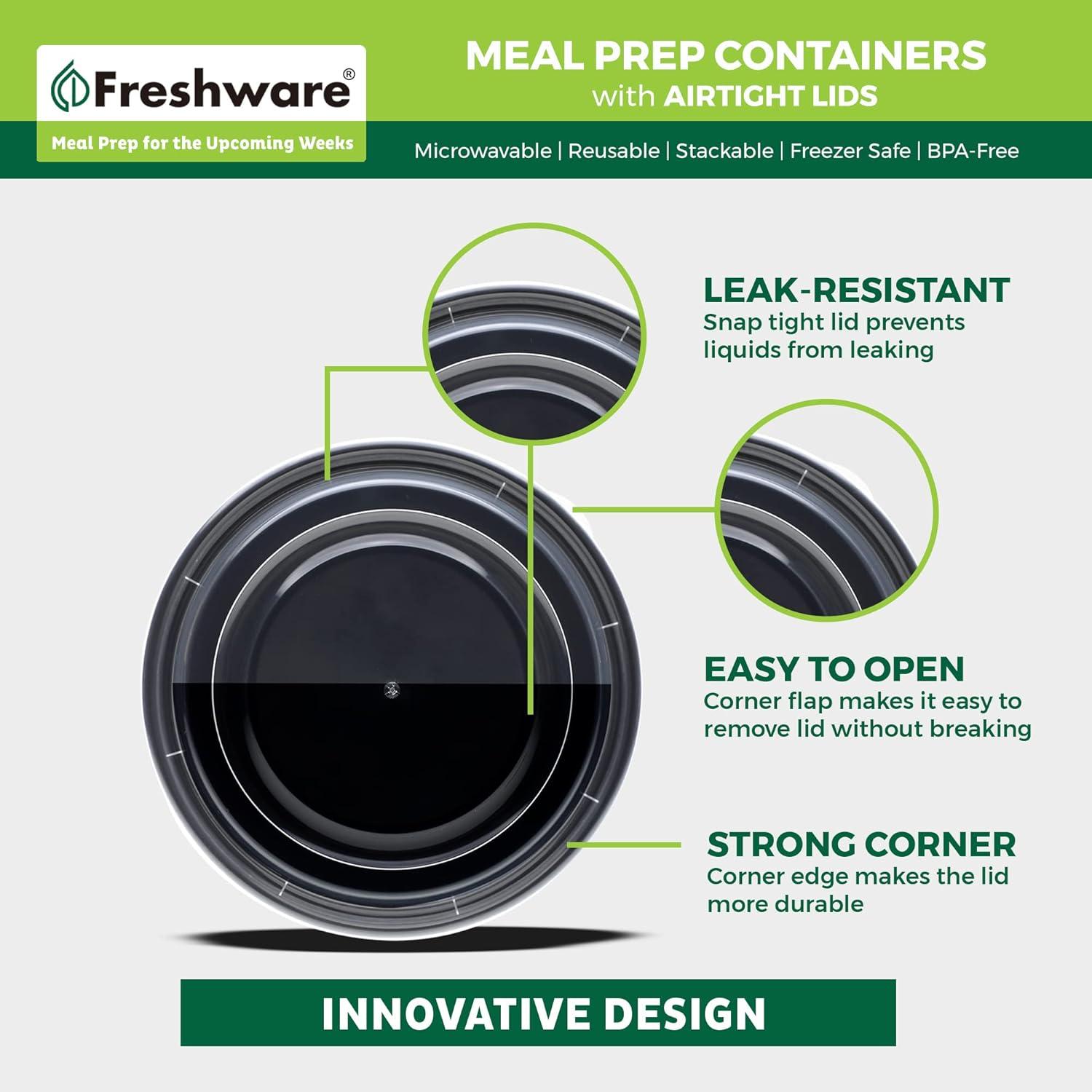 Freshware Meal Prep Bowl Containers [30 Pack] Plastic Bowls with Lids for Soup and Salad, Food Storage Bento Box, BPA Free, Stackable, Lunch Boxes, Microwave/Dishwasher/Freezer Safe (28 oz)