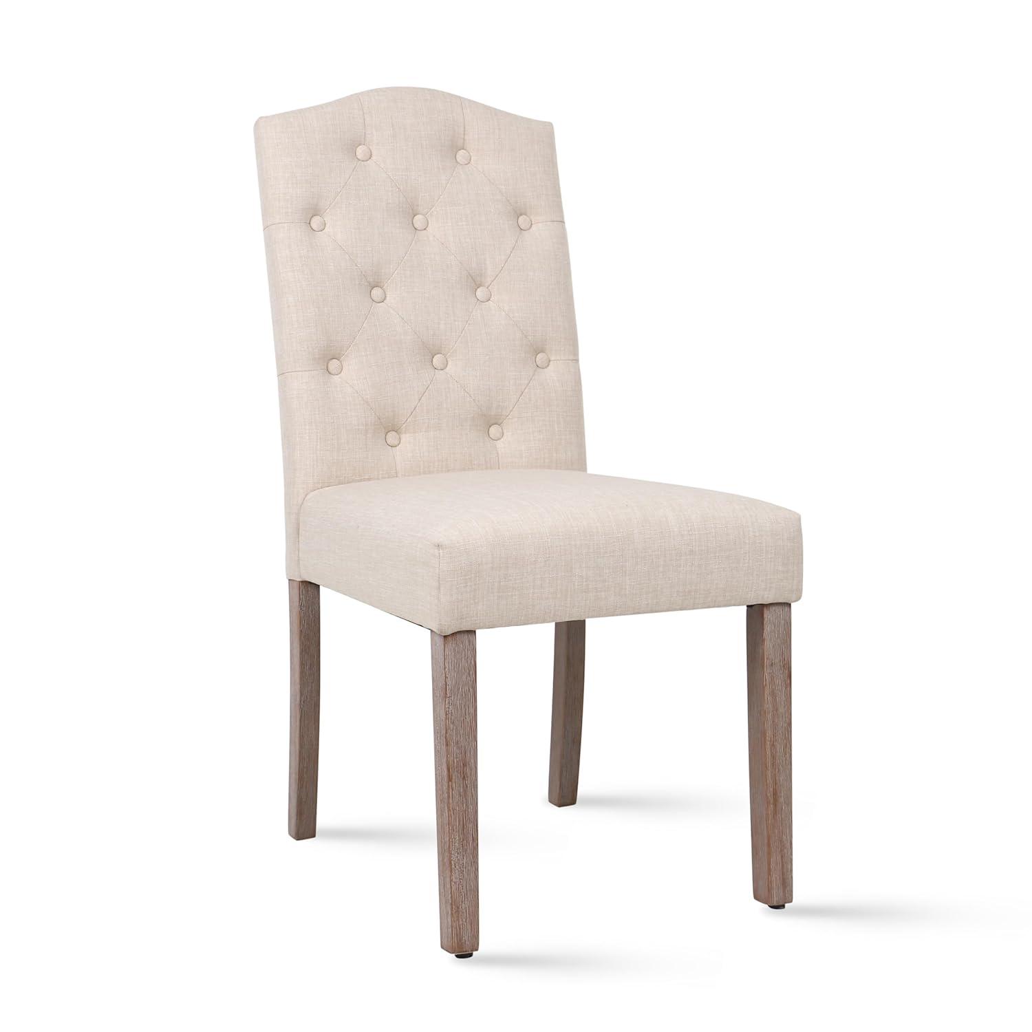 DrInn Traditional Tufted Linen Upholstered Dining Chairs, Beige (Set of 2)