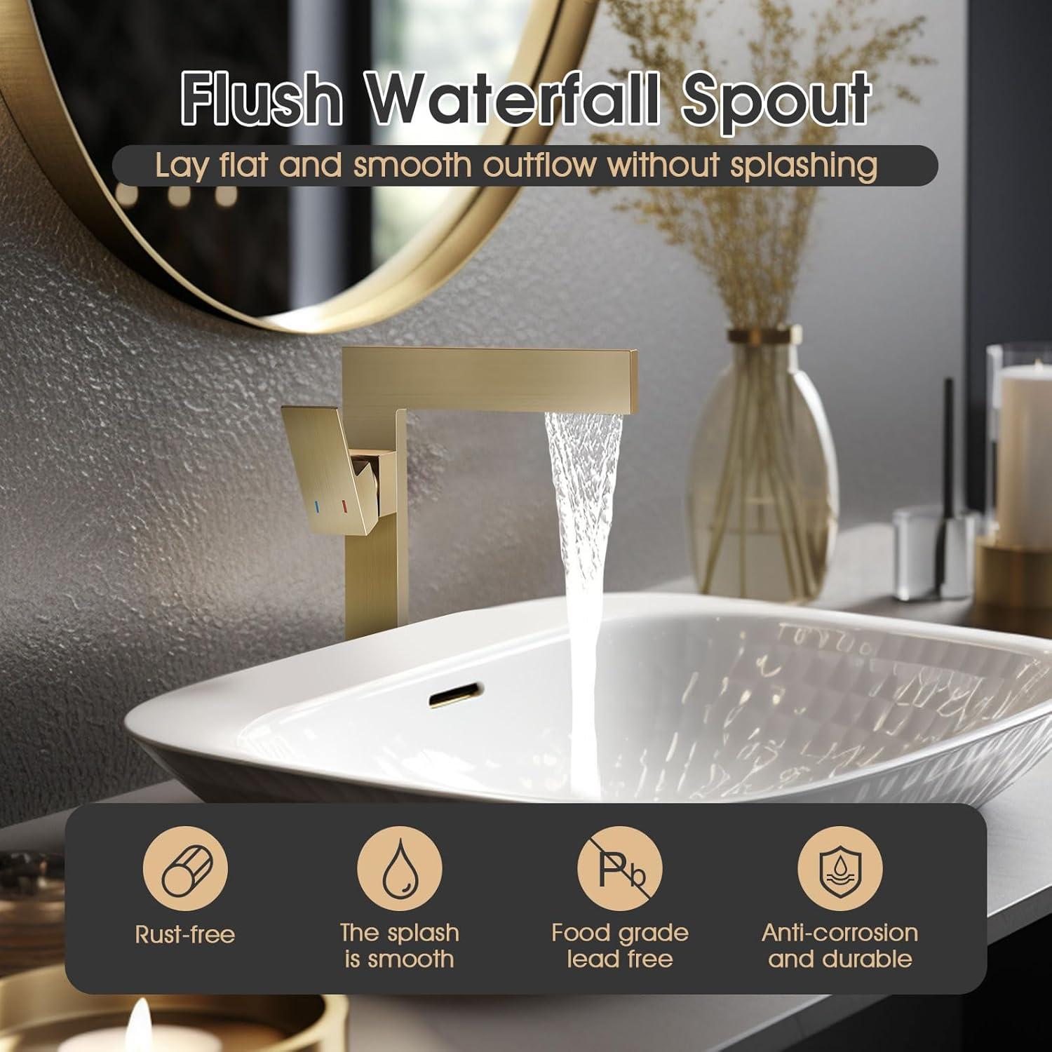 Brushed Gold Tall Single Handle Vessel Sink Faucet