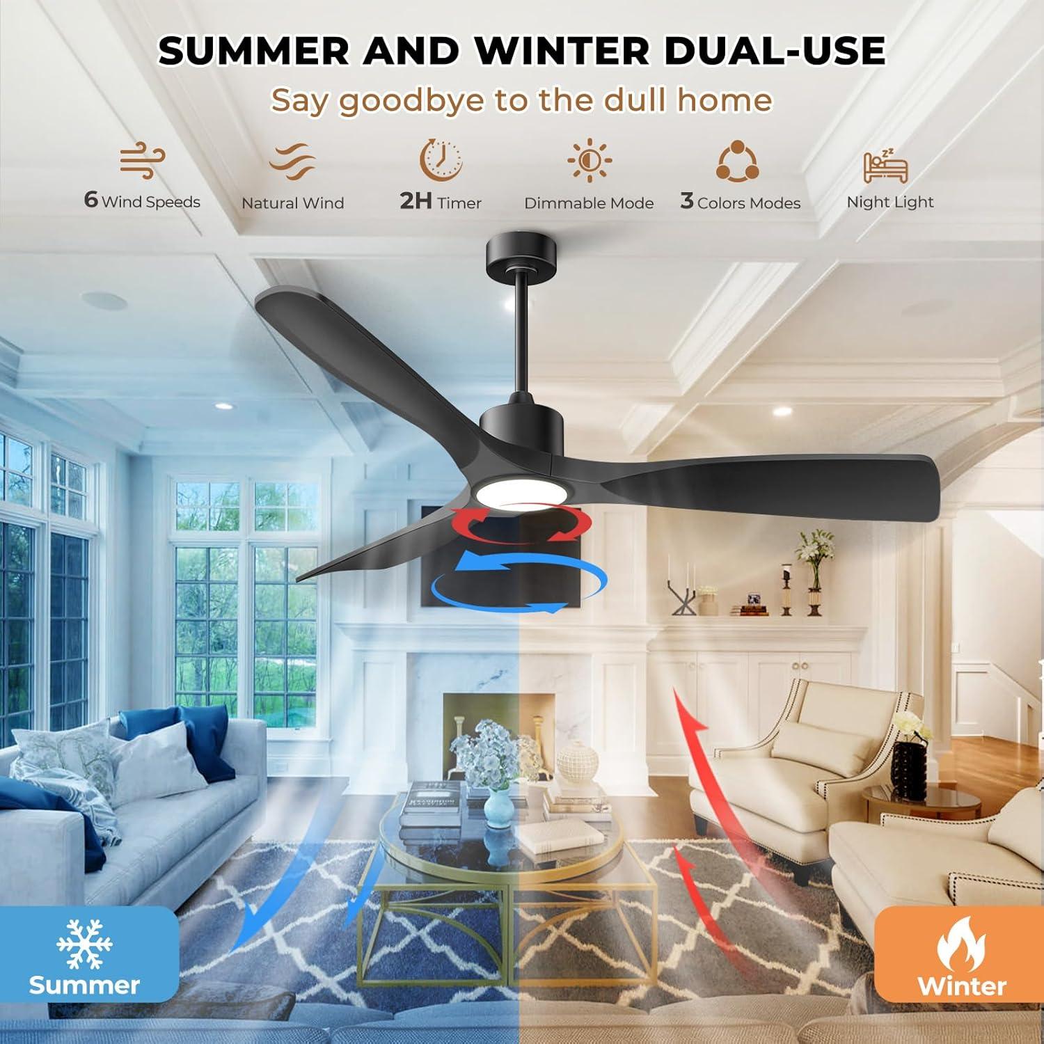 ONE Smart Modern All Season 52" Ceiling Fan with LED Light, Remote, Reversible and Compatible with Alexa/Google 6 Speeds and Light Kit included