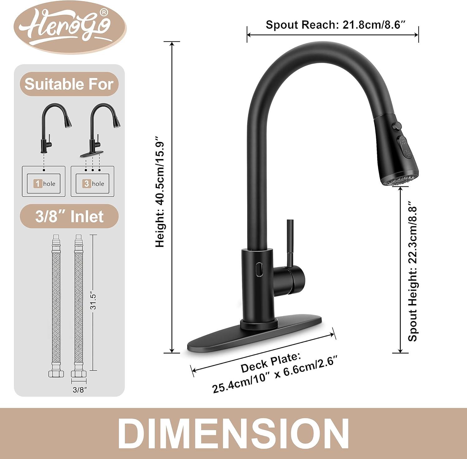 ARCORA Stainless SteelSingle Handle Pull-Down Sprayer Kitchen Faucet Set with Touchless Sensor