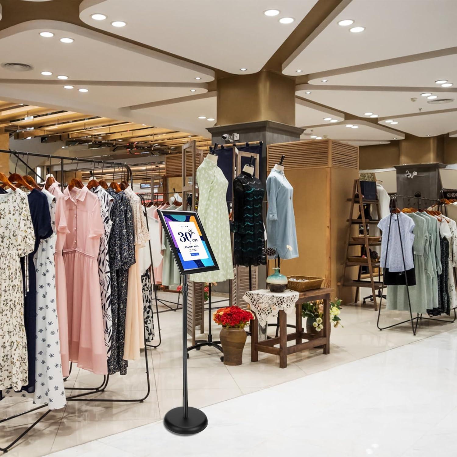 Adjustable Sign Holder Stand 8.5x11 inch,Pedestal Floor Signage Standing Holder with Heavy Duty Base, Aluminum Snap Open Frame Display for Business Restaurant, Mall,Schools-1 Pack