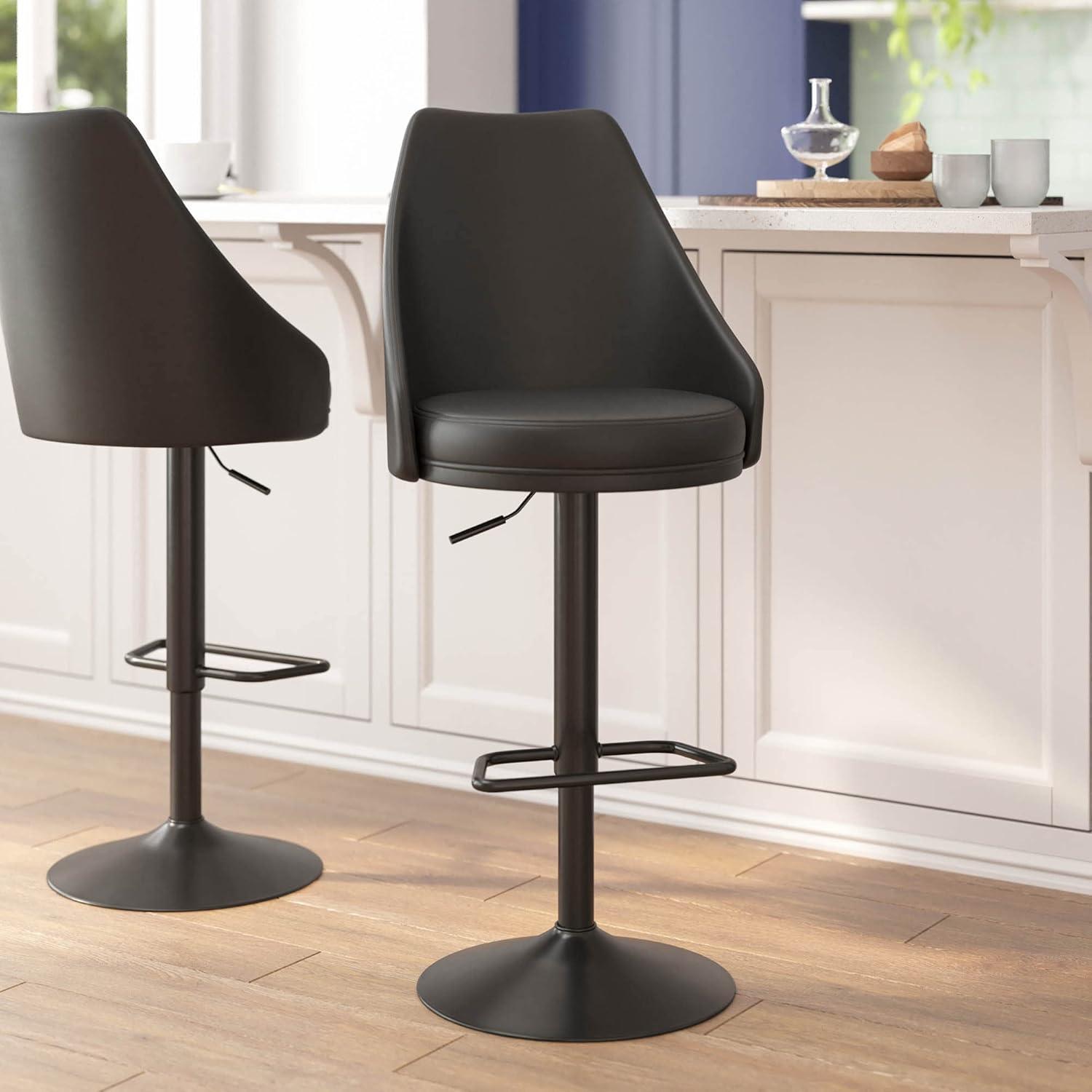 Black Adjustable Swivel Leather Bar Stools with Footring