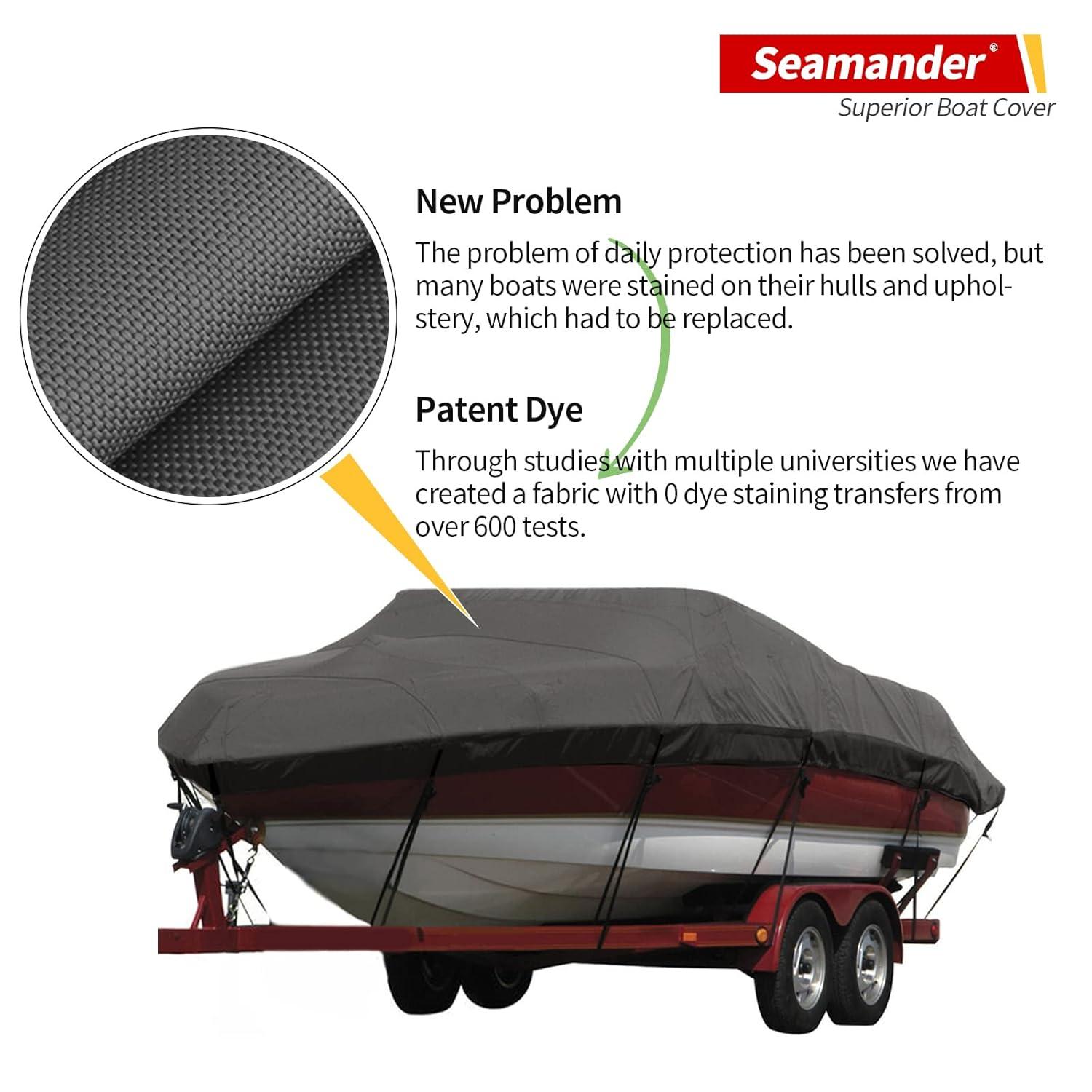 Seamander Solution Dye 600 Denier Heavy duty Waterproof Boat Cover, Fits boats 14'-16'L x 90"W, V-Hull Fishing Ski Boat Pro Bass Inboard Outboard Trailerable Boat Covers , Dark Gray
