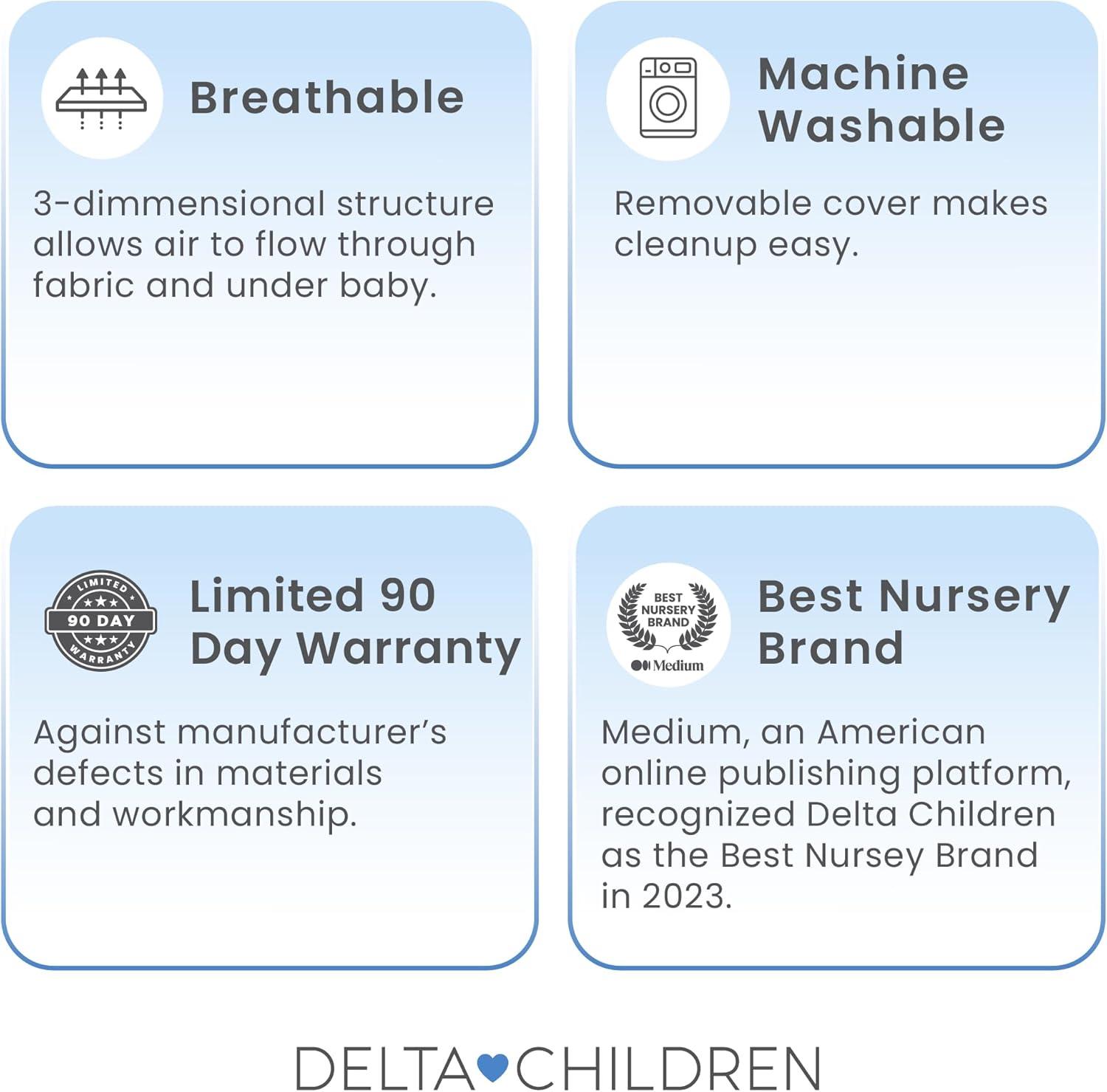 Delta Children Delta Children Breathable Crib Mattress Pad Cover - 100% Breathable Mattress Pad Cover For Cribs - Elastic Edges For Secure, Universal Fit - Machine Washable - 1 Pack