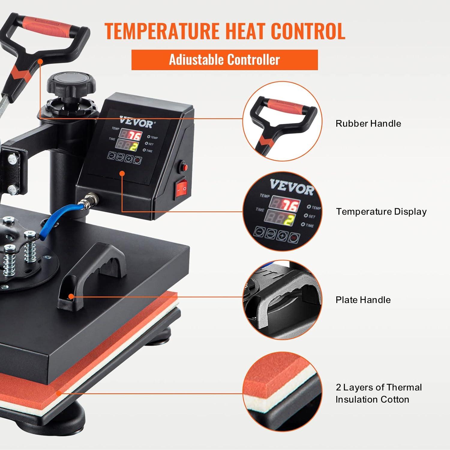 15x15 Black Multifunctional Heat Press Machine with 360° Rotation