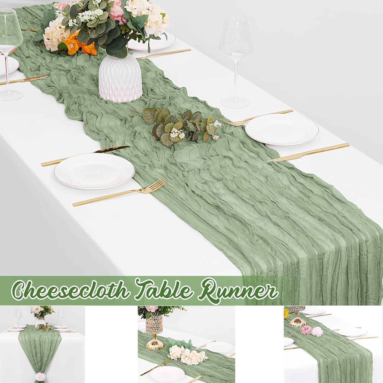 Mint Green Cheesecloth Table Runner 6 Pack 35" Boho Gauze Runner 120 inches Long Tablecloth Runner Rustic Sheer Fabric Bulk for Baby Shower Wedding Bridal Birthday Party Table Decorations