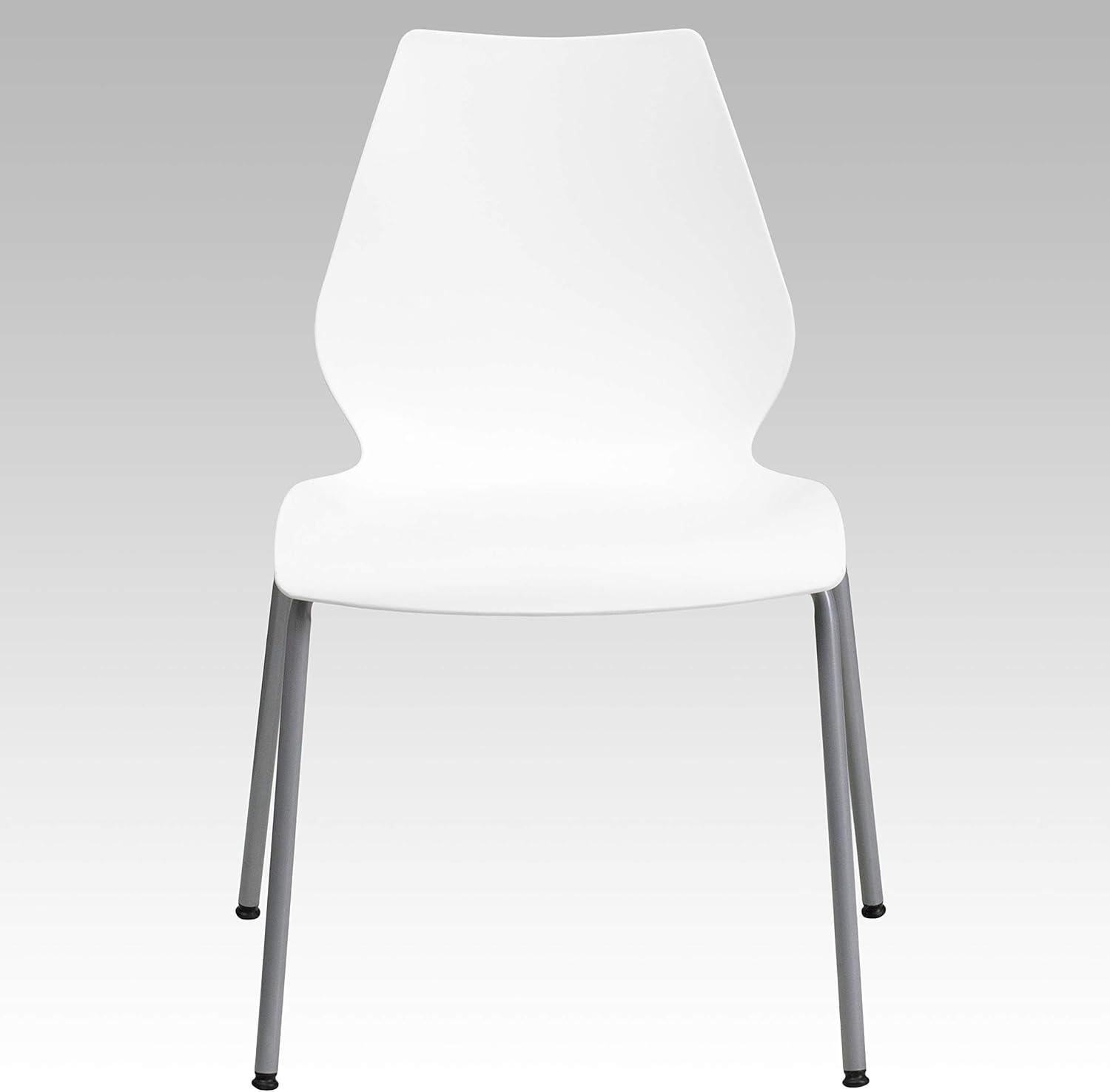 White Ergonomic Metal Stacking Chairs, Set of 5