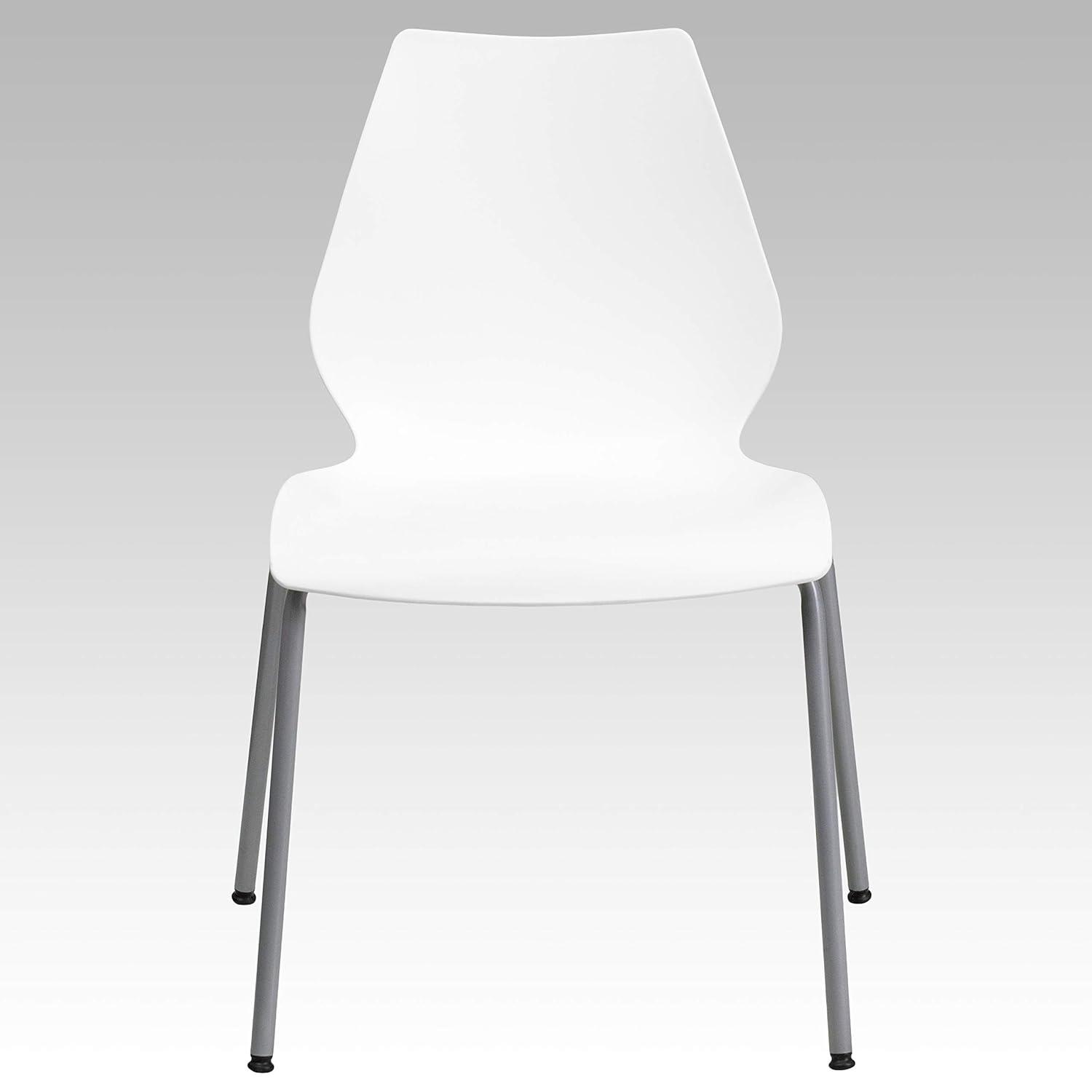 Flash Furniture Hercules Series Modern Plastic Stacking Event/Waiting Room Chairs, Ergonomic Lobby Chairs with Contoured Seats, Set of 5, White/Silver