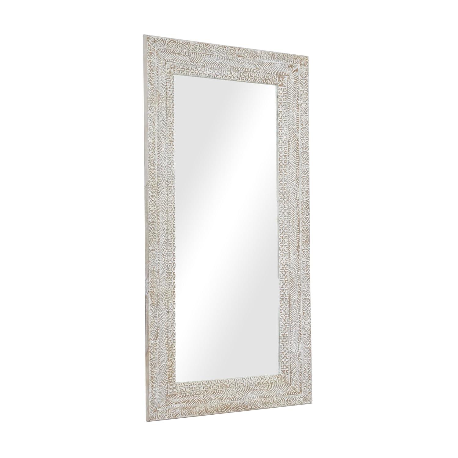 Deco 79 Wood Floral Room Wall Mirror Intricately Carved Entryway Mirror, Wall Mounted Mirror 36" x 3" x 71", Brown