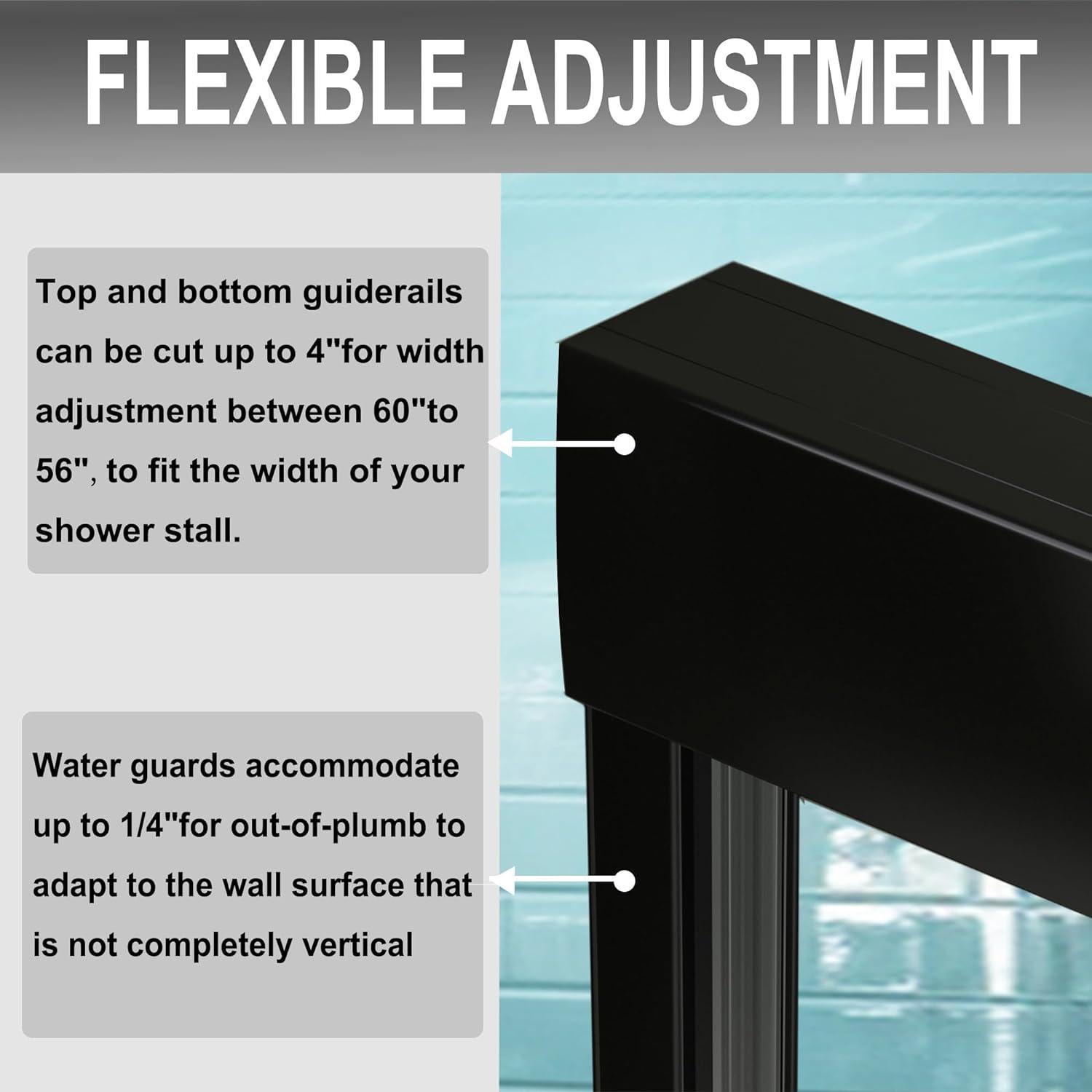 60" Matte Black Semi-Frameless Sliding Shower Door with Clear Glass