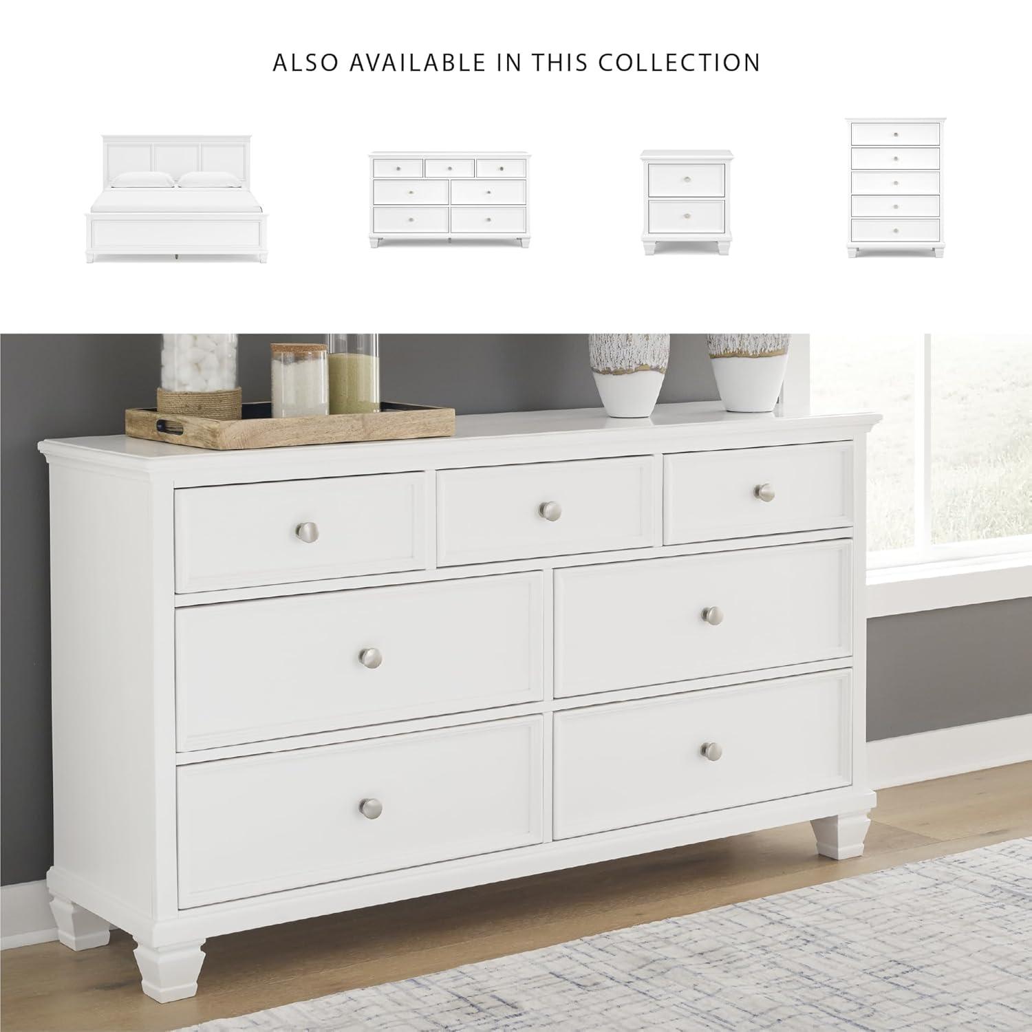 White Transitional 7-Drawer Dresser with Mirror