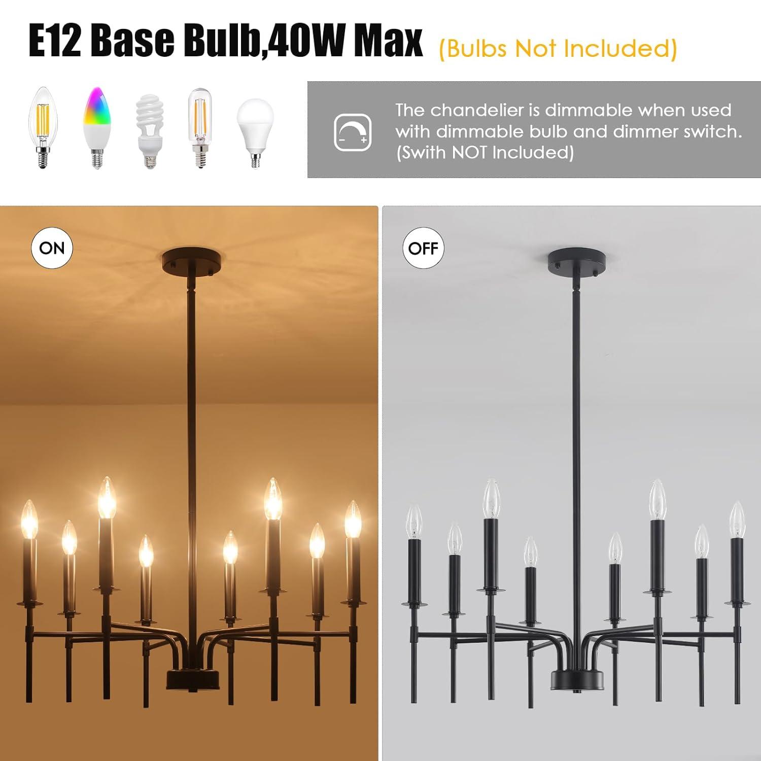 Farmhouse Black Large Chandelier Light Fixture for Dining Room,12 Light Round Matte Candle Modern Chandelier Pendant Light Fixture for Living Room Bedroom Kitchen Foyer Entryway.