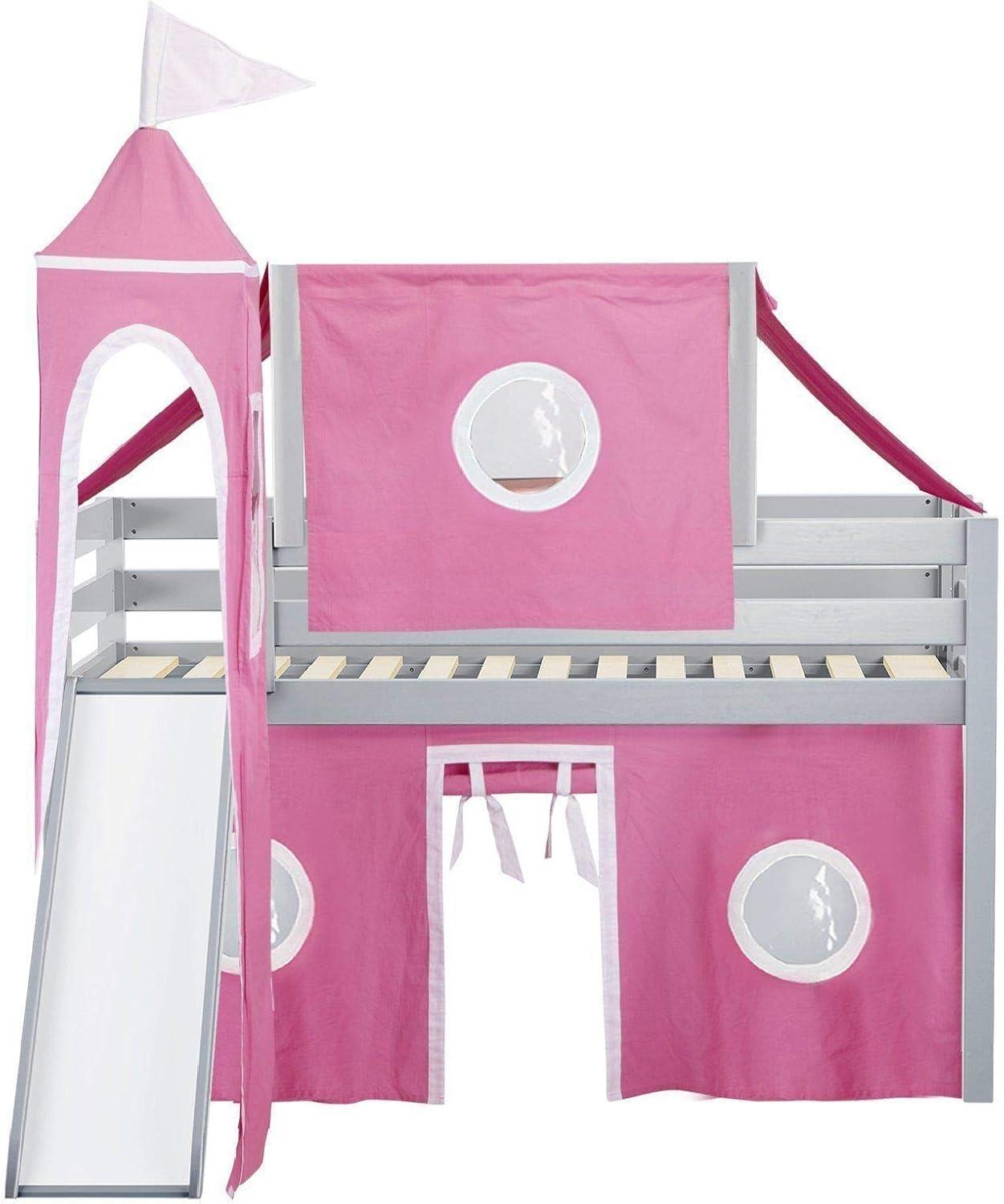 JACKPOT Solid Wood Prince & Princess Low Loft Twin Bed in Gray/Gray Camo