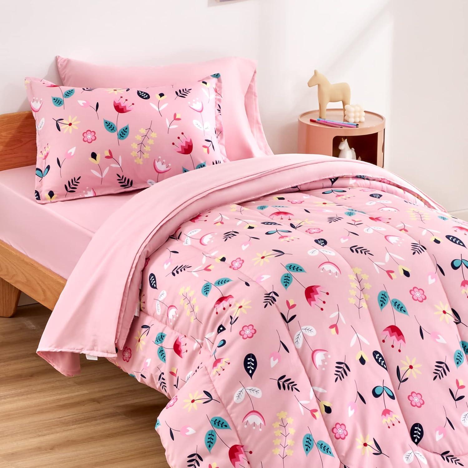 Twin Pink Floral Microfiber Bedding Set for Adults