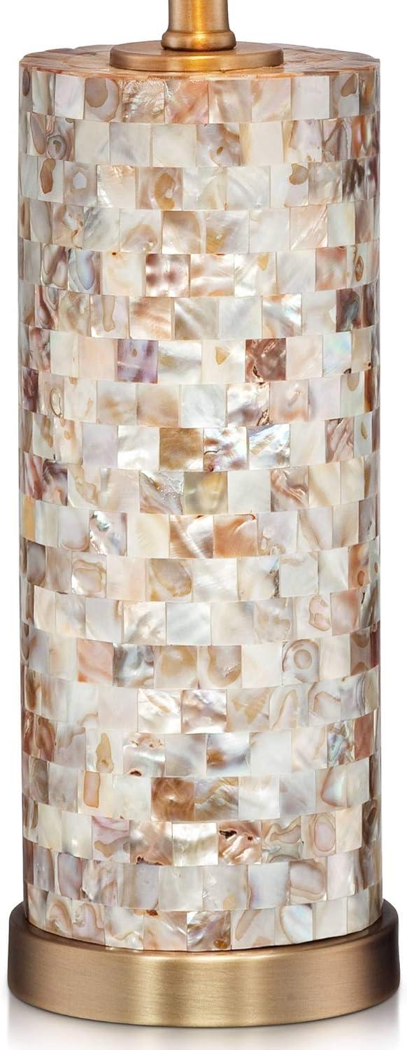 360 Lighting Margaret Coastal Accent Table Lamp 23" High Mother of Pearl Tile Cylinder Cream Linen Drum Shade for Bedroom Living Room Bedside Office