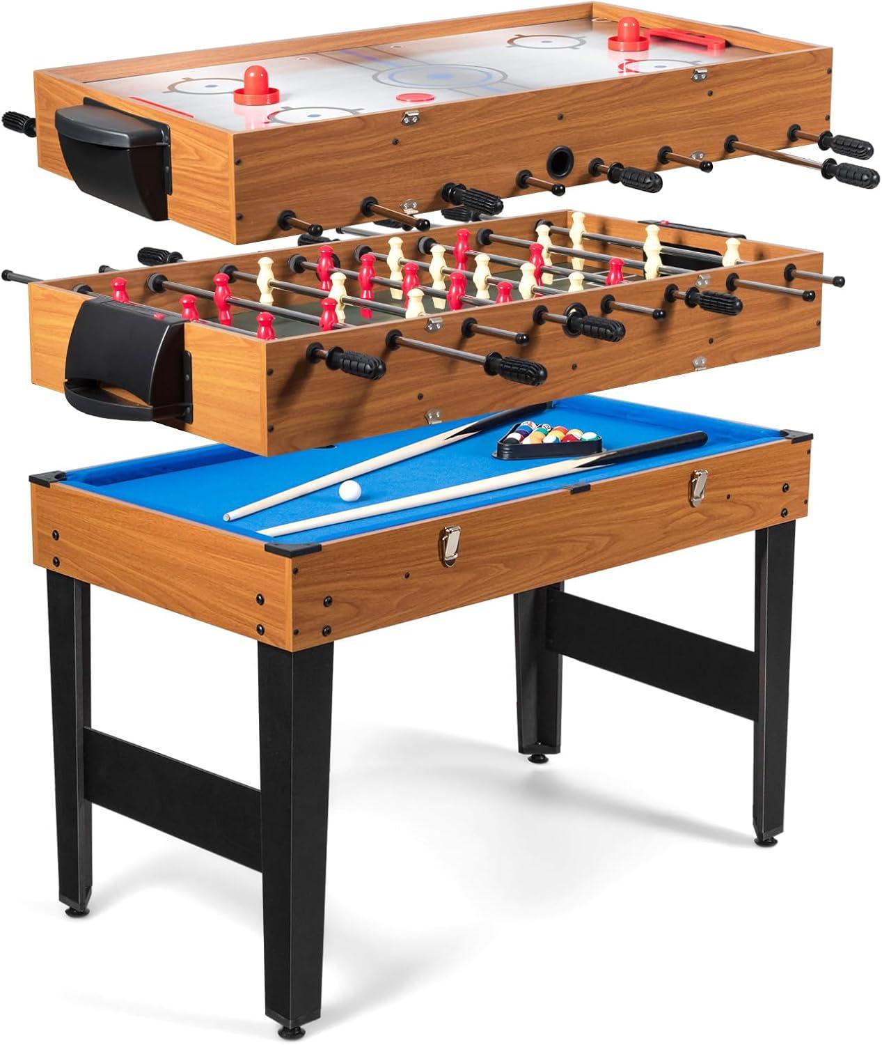 48'' 3-in-1 Wood Multi-Game Table with Foosball, Hockey, and Billiards