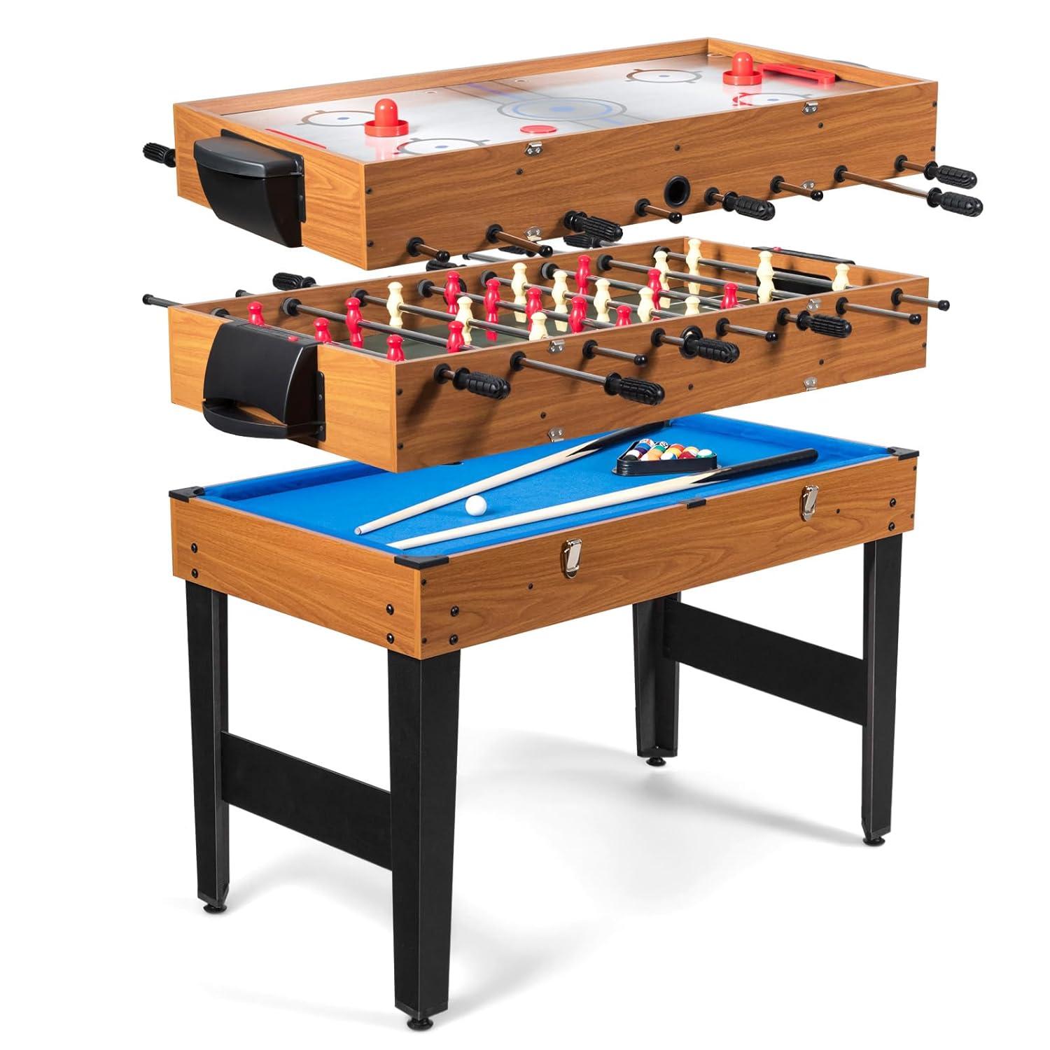 JETEHO Multi Game Table, 3-In-1 48" Combo Game Table W/Soccer, Billiard, Slide Hockey, Wood Foosball Table, Perfect For Game Rooms, Arcades, Bars, Parties, Family Night