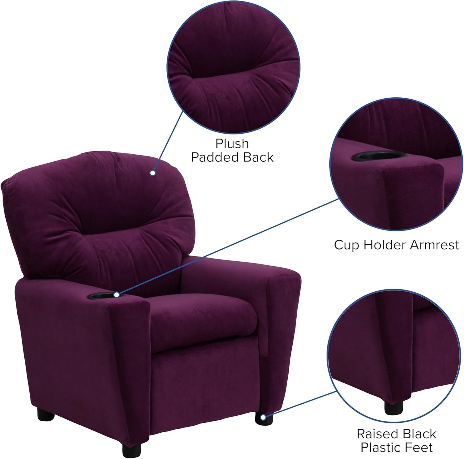 Flash Furniture Chandler Contemporary Purple Microfiber Kids Recliner with Cup Holder