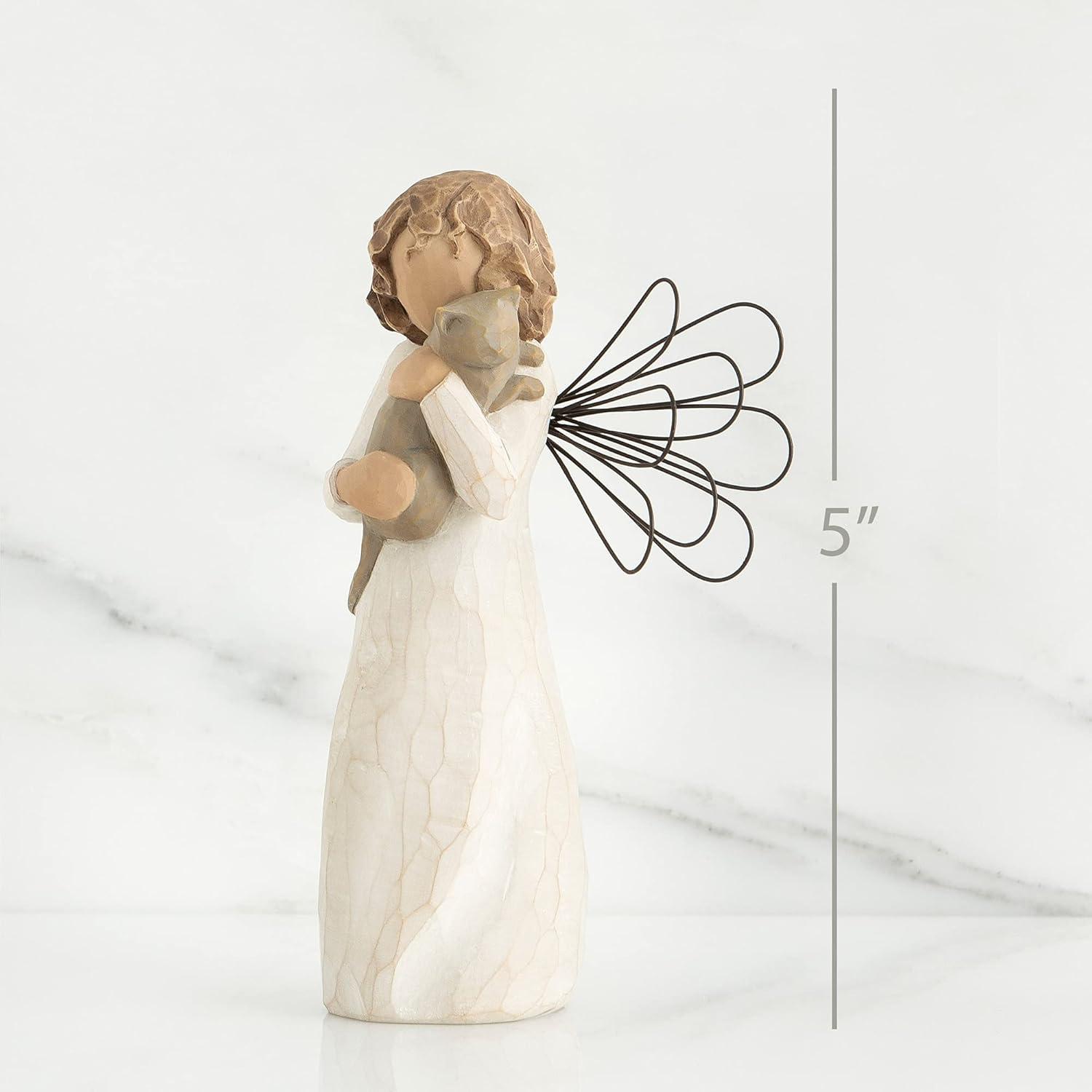 Hand-Painted Resin Angel Figurine with Kitty, 13cm