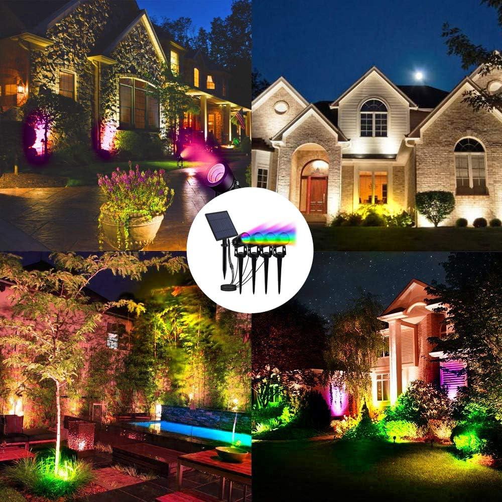 RGB Solar Spotlights Outdoor, 5W Solar Lights with 4 Pack Headlights, IP65 Waterproof Color Changing Spot Lights Outdoor Security Wall Lights for Garden, Yard, Driveway, Pool Area(RGB)