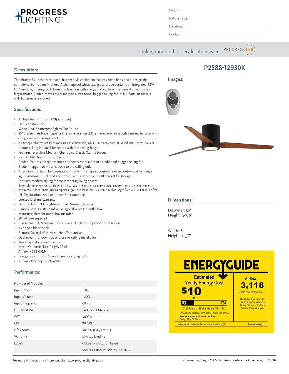 Goren 56'' 3 Blade Ceiling Fan with LED Light Kit