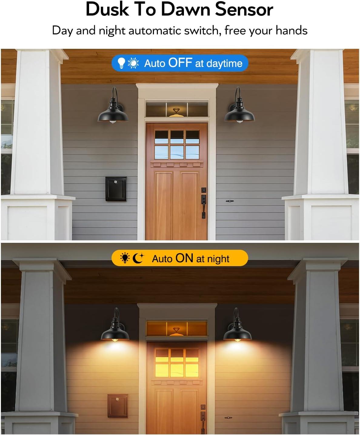 VIANIS Dusk to Dawn Barn Lights, 2 Pack Brown Gooseneck Outdoor Light Fixture, Farmhouse Outdoor Wall Lights for House, Porch, Entryway, Garage