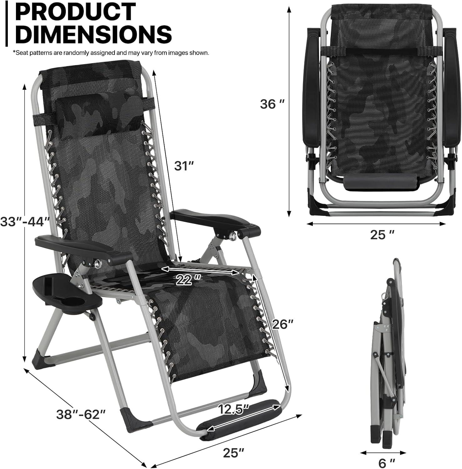 Camouflage and Black Padded Zero Gravity Outdoor Lounger Set