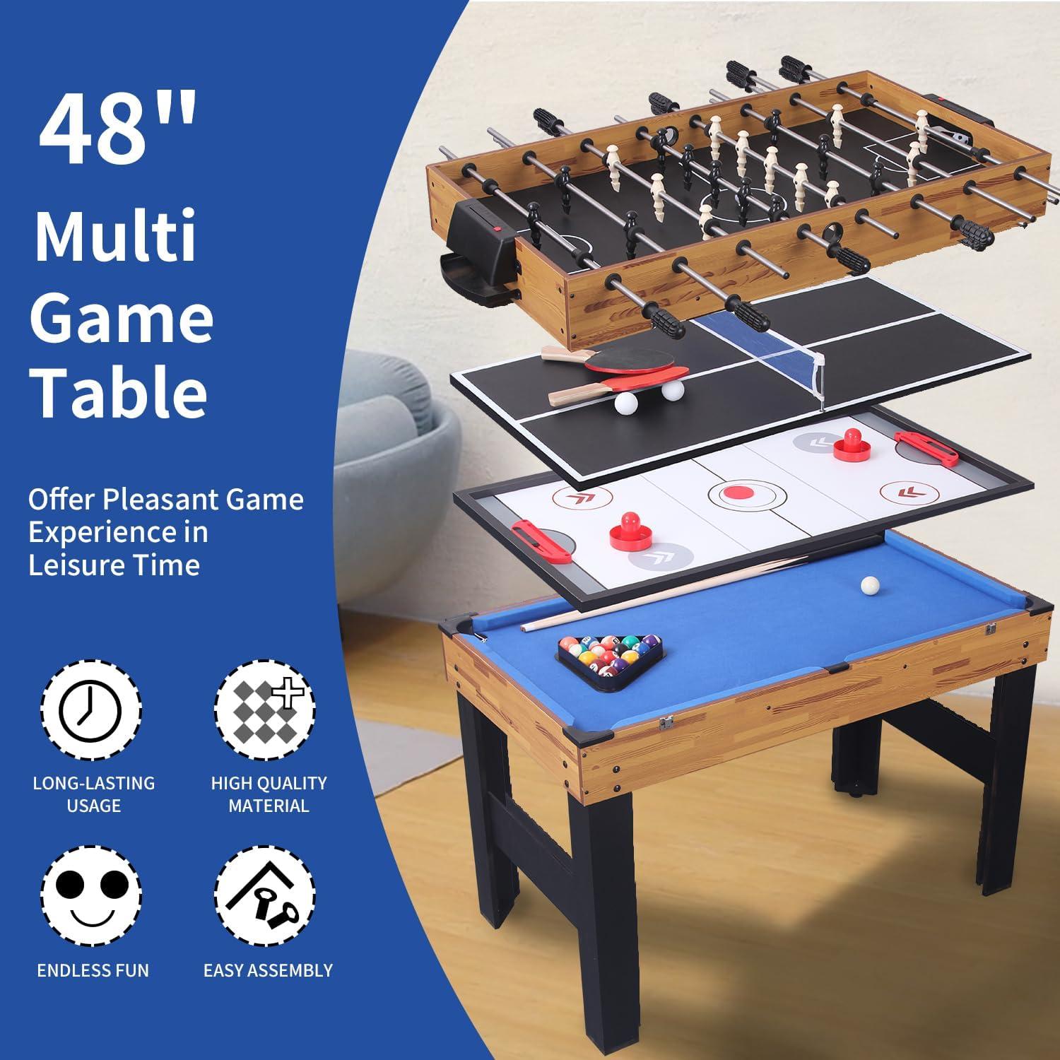 Tallo 48'' 4-in-1 Multi-Game Table with Foosball, Air Hockey, Pool, and Table Tennis