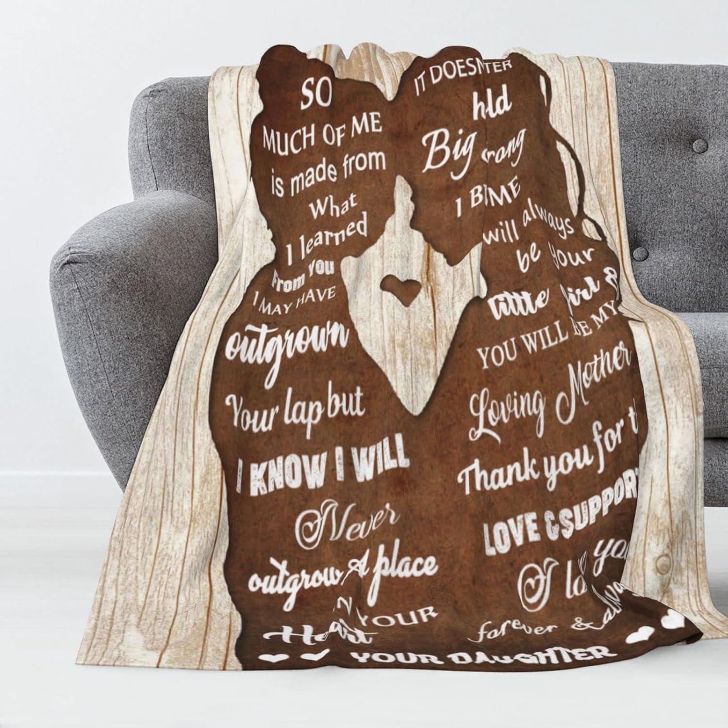 Brown and White Fleece Mom Blanket with Heartfelt Message