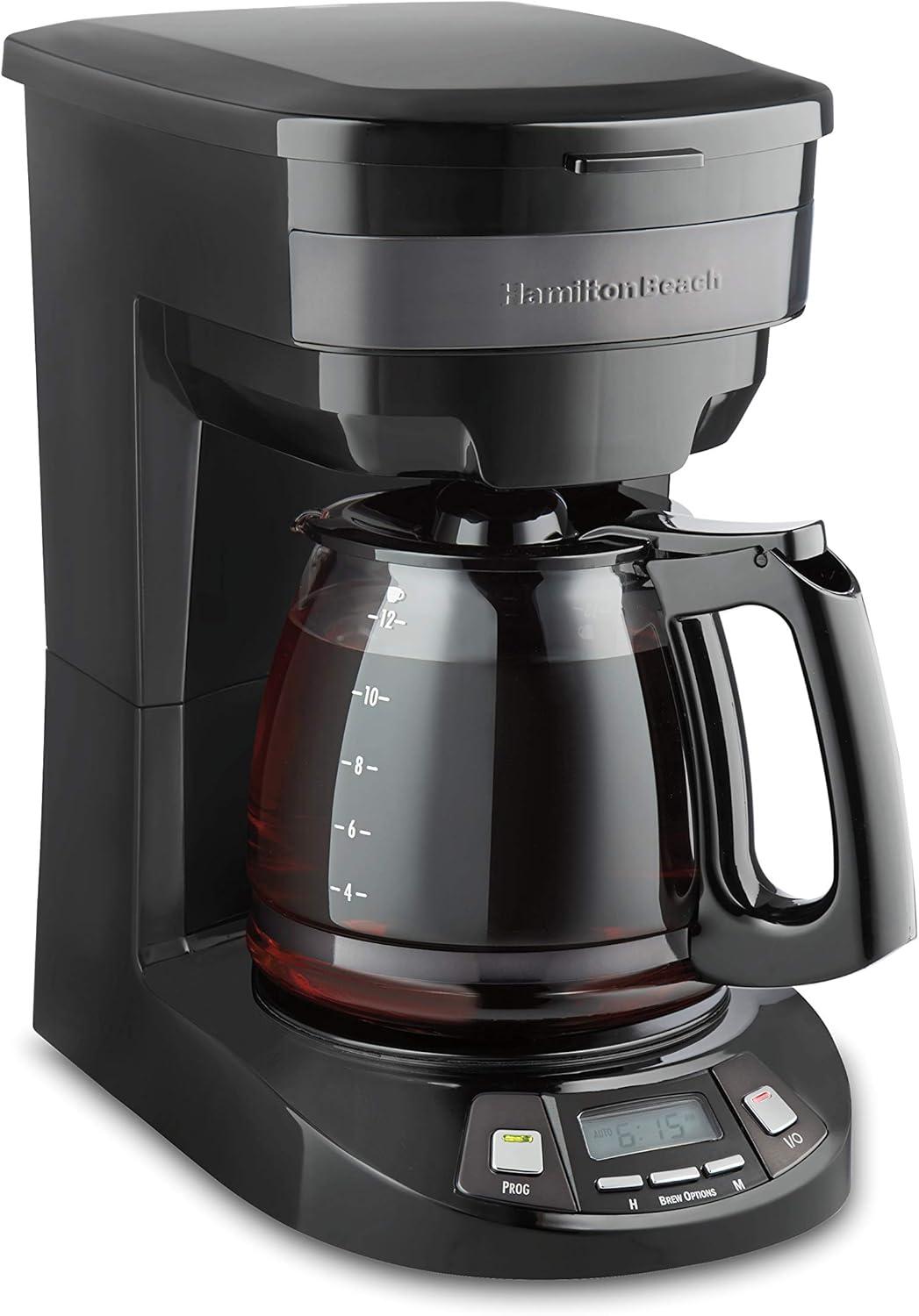 12-Cup Black Stainless Steel Programmable Drip Coffee Maker